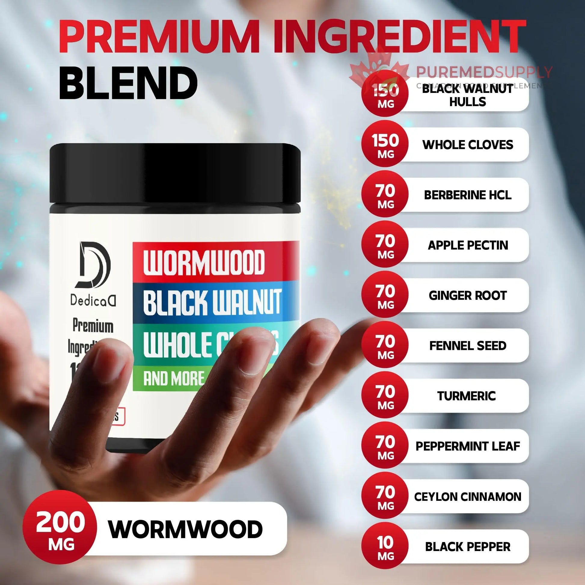 DEDICAD Wormwood Supplement - 120 Capsules Extracted from Black Walnut, Cloves, Turmeric, Apple, Berberine HCl & More - 11 Ingredients Combined for Immune System - 2-Month Supply DEDICAD buy supplements canada