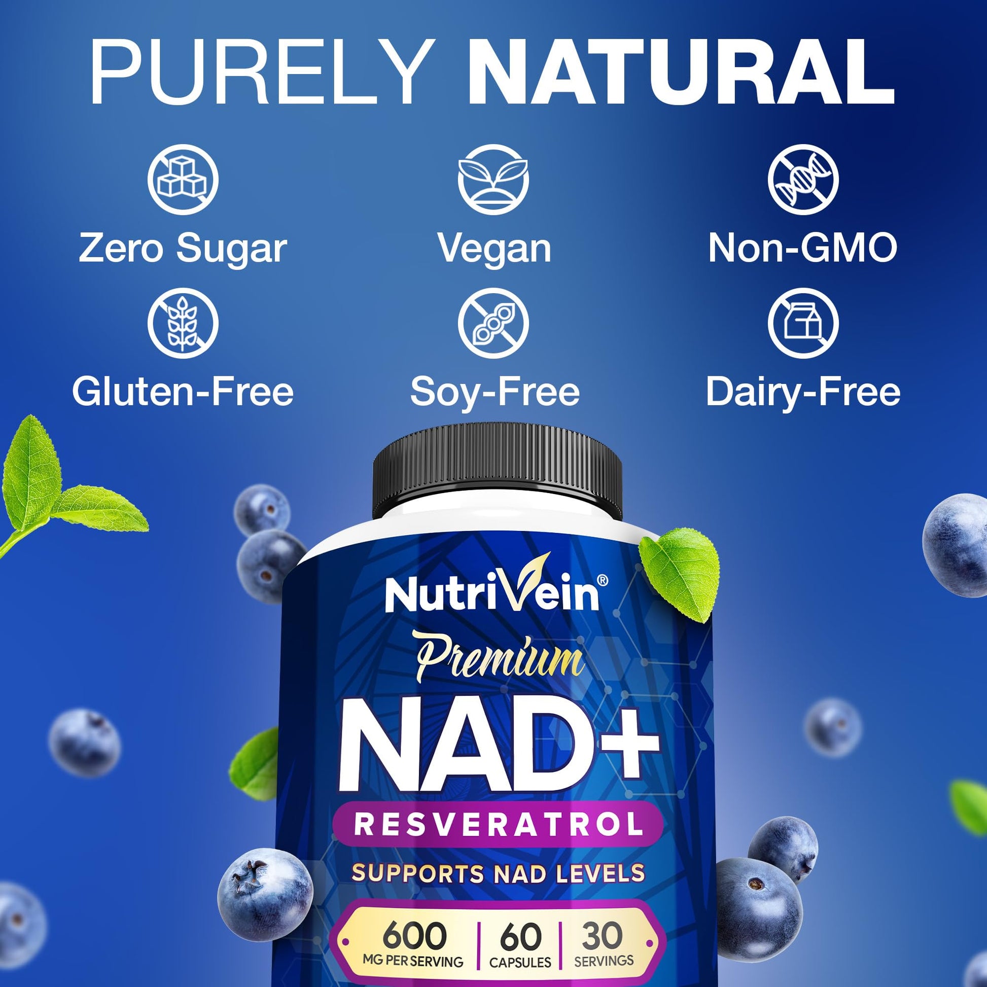 Nutrivein Premium NAD + Resveratrol Supplement 600 mg - 30 Servings (60 Capsules): Powerful Synergistic NAD Resveratrol Supplement - Aging, Cognition, Metabolism, & Overall Well-Being Nutrivein buy supplements canada