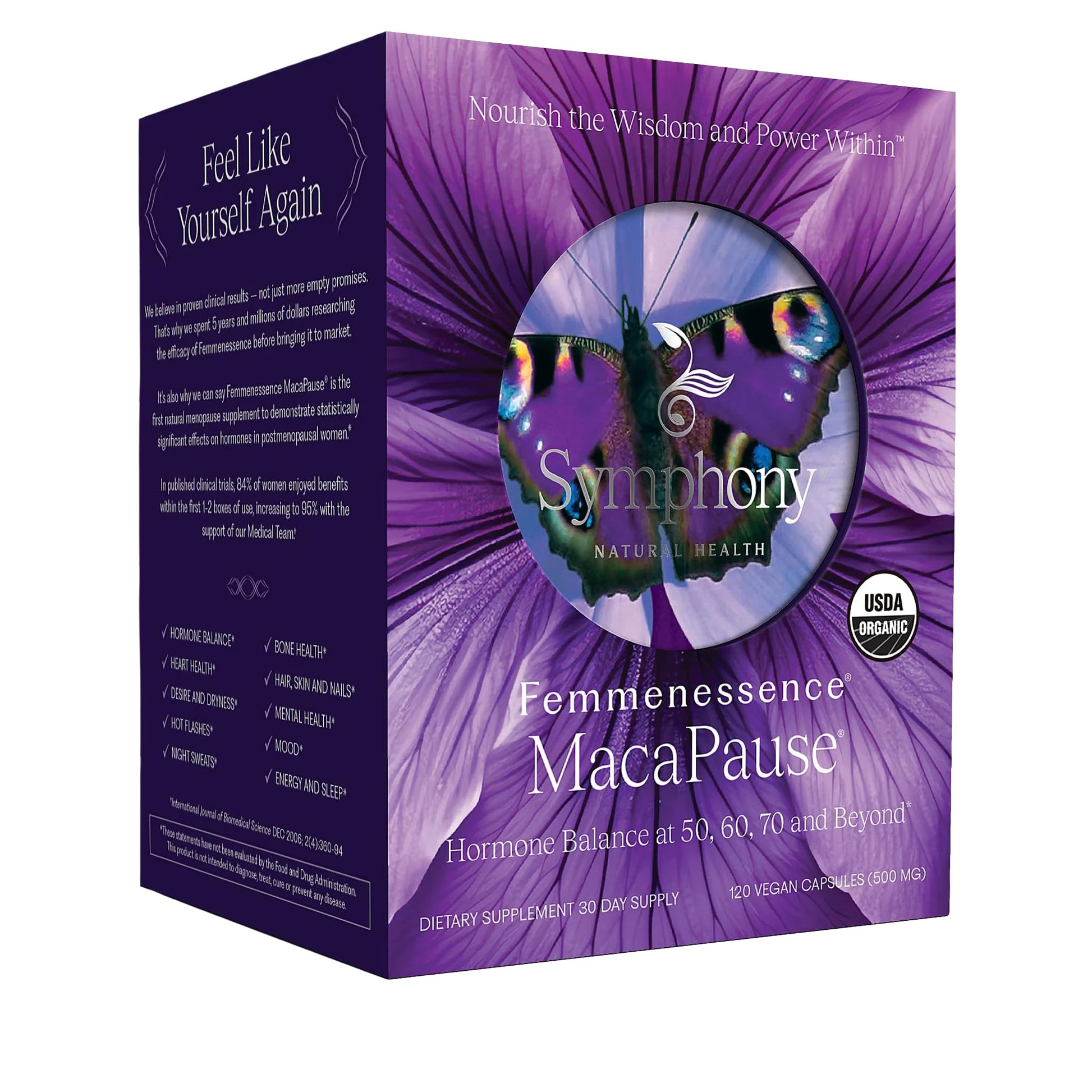 Femmenessence® MacaPause® – Clinically Proven Postmenopausal Organic Vegan Supplement for Natural Hormone Balance, Menopause Symptom Relief, Bone & Heart Health (120 Capsules, 30 Day Supply) Natural Health International buy supplements canada
