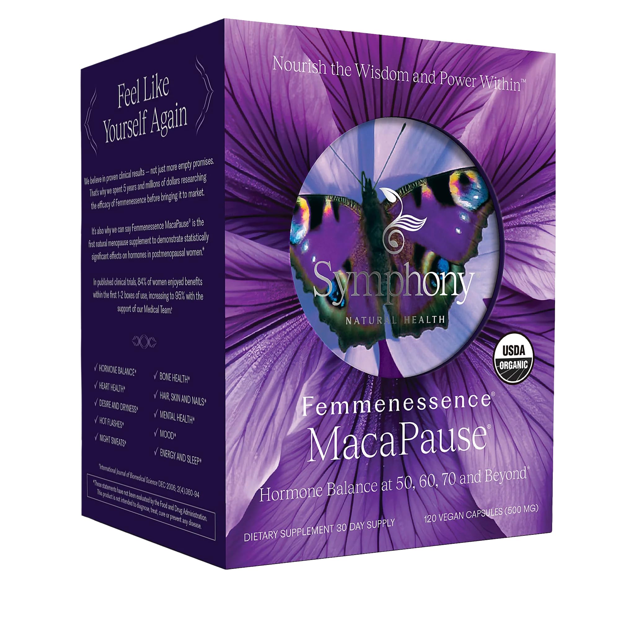 Femmenessence® MacaPause® – Clinically Proven Postmenopausal Organic Vegan Supplement for Natural Hormone Balance, Menopause Symptom Relief, Bone & Heart Health (120 Capsules, 30 Day Supply) Natural Health International buy supplements canada