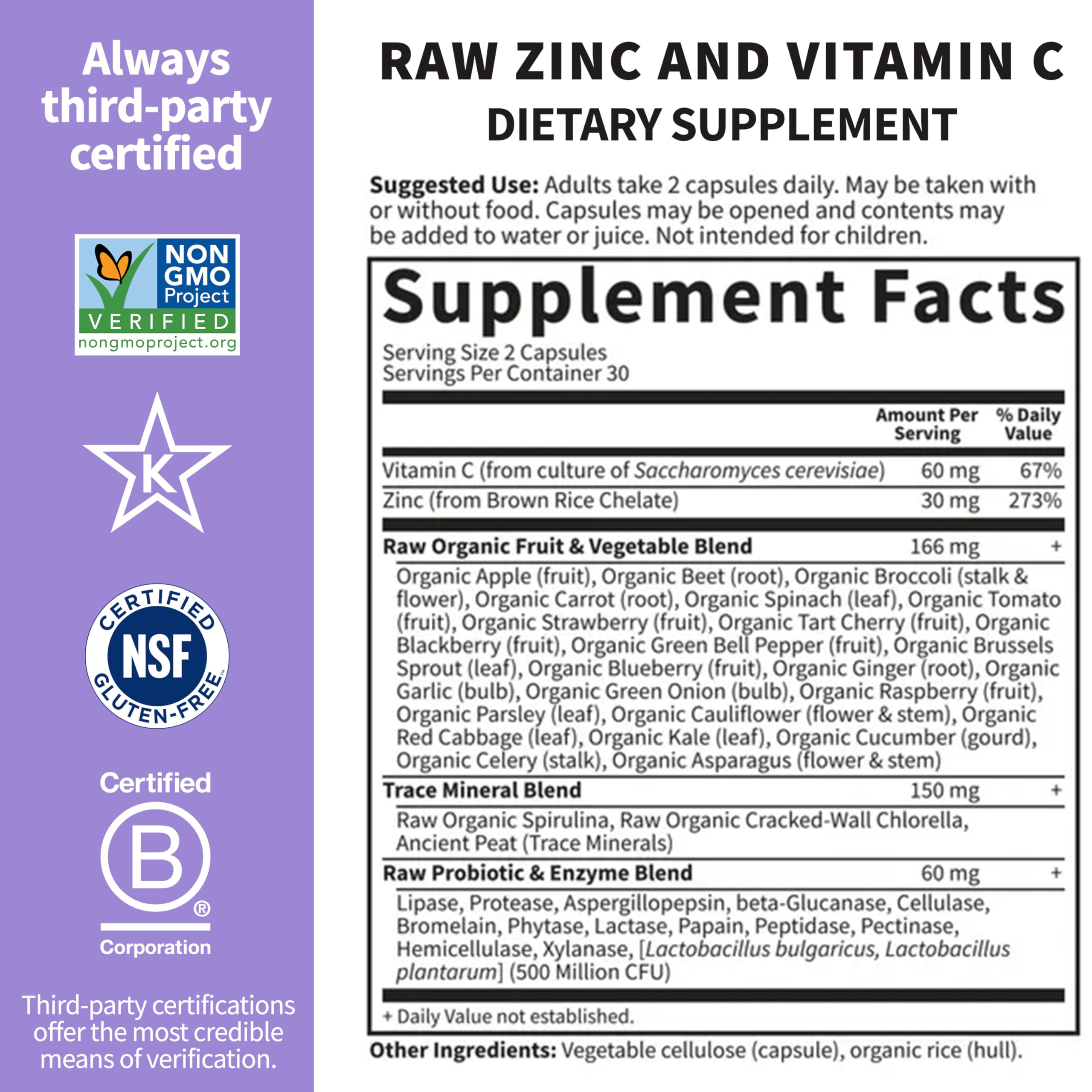 Garden of Life Zinc Supplements 30mg High Potency Raw Zinc and Vitamin C Multimineral Supplement, Vitamin Code Vitamins Trace Minerals & Probiotics Garden of Life buy supplements canada