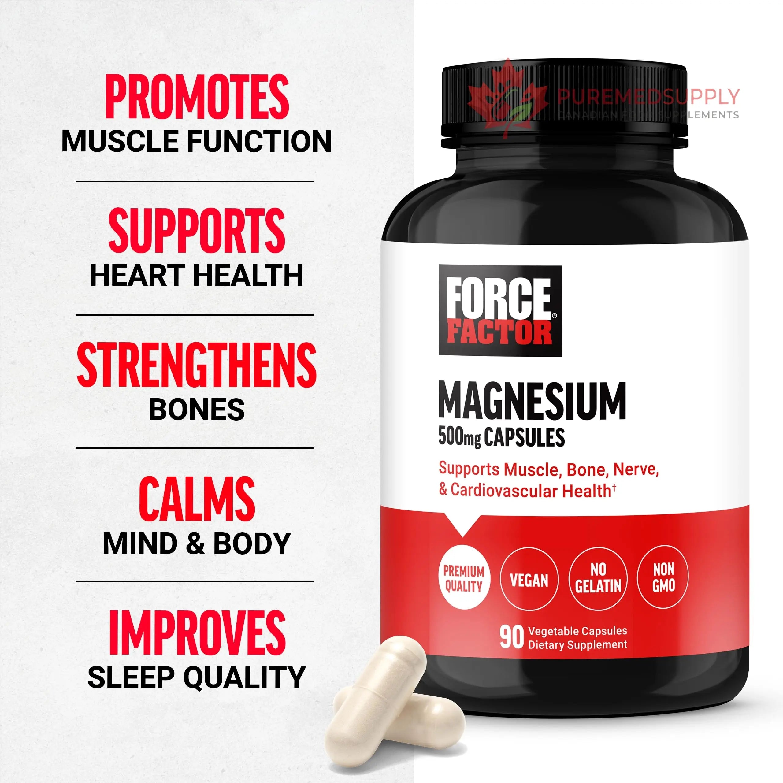 Force Factor Magnesium Complex Supplement to Support Muscles, Bones, Nerves, and Cardiovascular Health, Magnesium Glycinate, Magnesium Citrate, and Magnesium Oxide, Vegan, Non-GMO, 90 Capsules Force Factor buy supplements canada