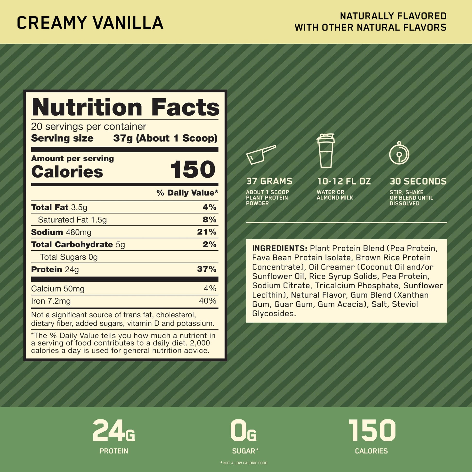 Optimum Nutrition Gold Standard 100% Plant Based Protein Powder, Gluten Free, Vegan Protein for Muscle Support and Recovery with Amino Acids - Creamy Vanilla, 20 Servings (Packaging May Vary) Optimum Nutrition buy supplements canada