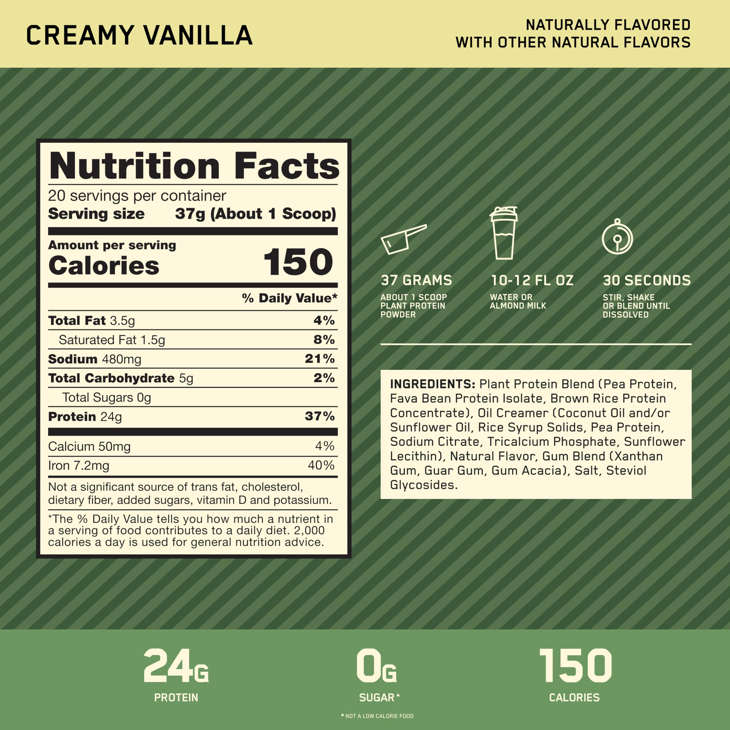 Optimum Nutrition Gold Standard 100% Plant Based Protein Powder, Gluten Free, Vegan Protein for Muscle Support and Recovery with Amino Acids - Creamy Vanilla, 20 Servings (Packaging May Vary) Optimum Nutrition buy supplements canada