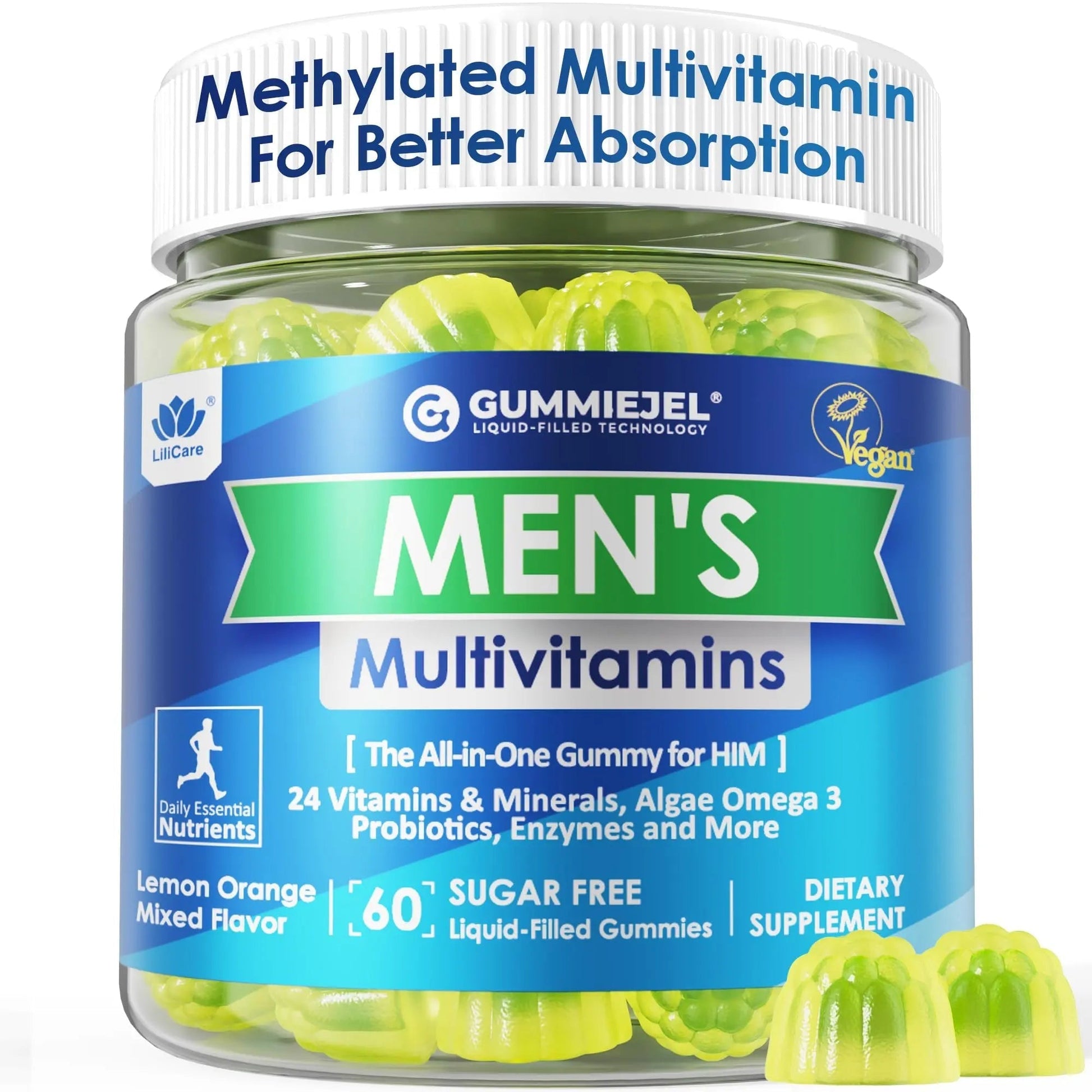Mens Multivitamins Gummies, Methylated Multivitamin for Men, B Complex, Minerals, Vegan Omega 3, Probiotic, Enzyme LILICARE buy supplements canada
