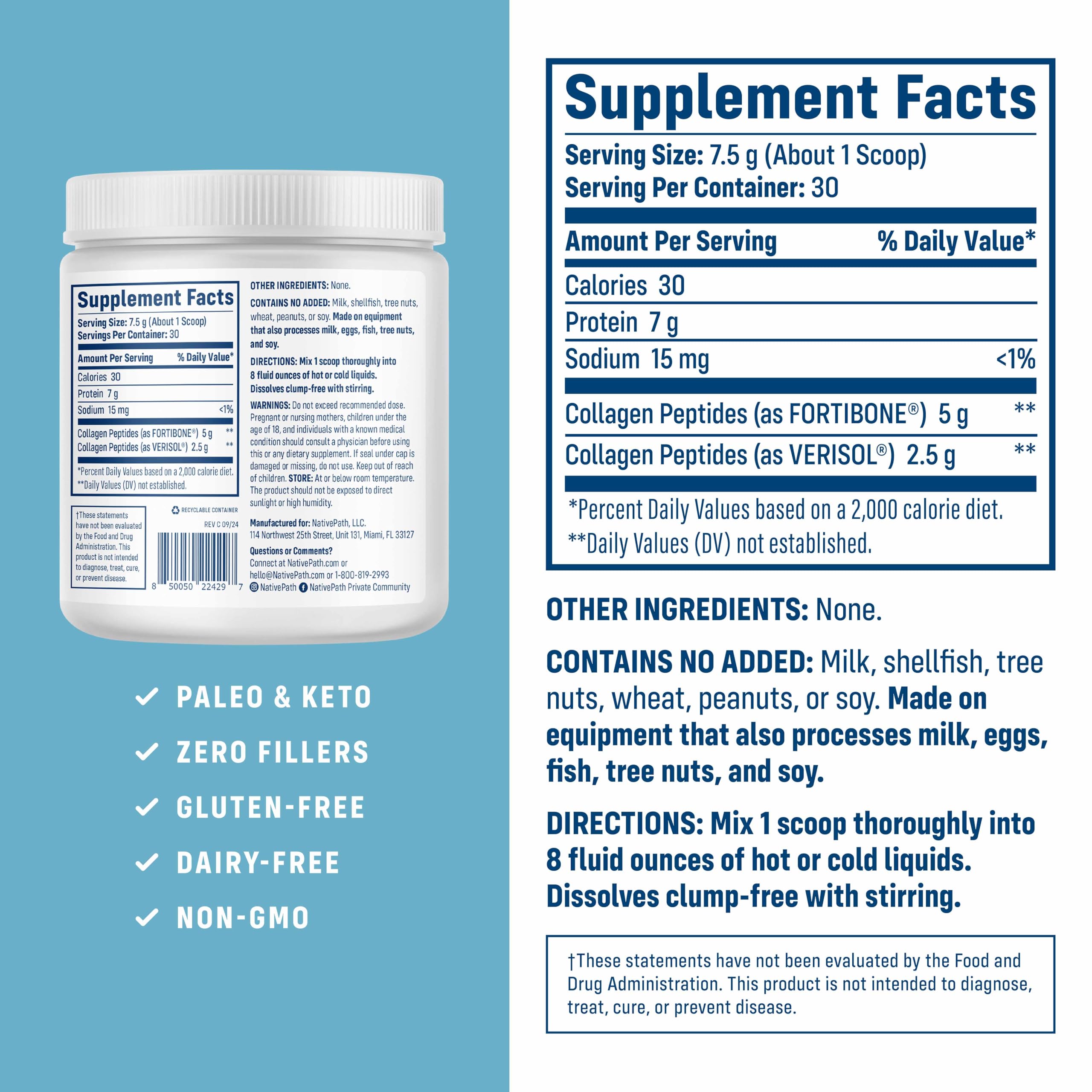NativePath Bone Health Collagen Peptides, Type 1 & 3, with Fortibone and Verisol, 7.9 Ounce, 30 Servings NativePath buy supplements canada