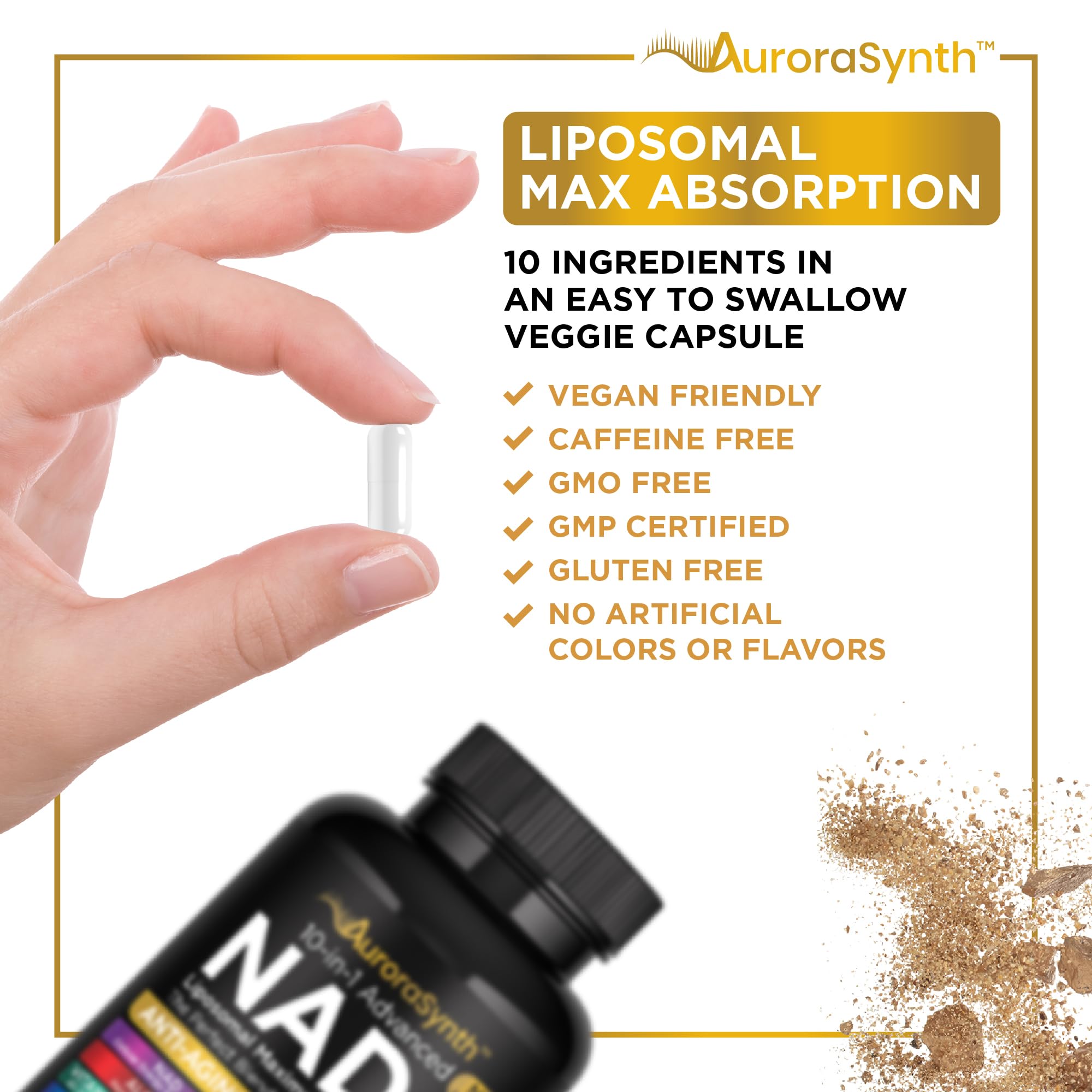 NAD+ Supplement Liposomal Capsules - Max Absorption for Cellular Energy, Healthy Aging, Brain Function & DNA Health - Vegan, Non-GMO, Gluten-Free Supplement - 60 Capsules - Supports NAD Levels AuroraSynth buy supplements canada
