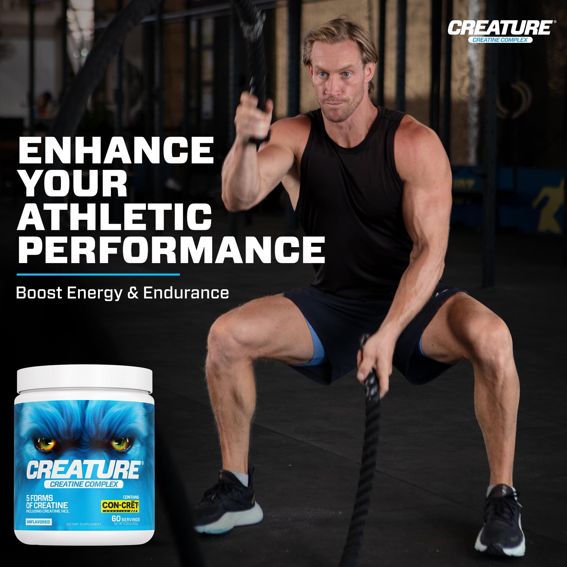 CREATURE® Creatine Complex - Creatine Monohydrate Powder with 5 Types of Creatine Including Con-Crēt® Creatine HCL, Promotes Muscle, Strength, Endurance, Brain Health, Unflavored, 300g 60 Servings CREATURE buy supplements canada