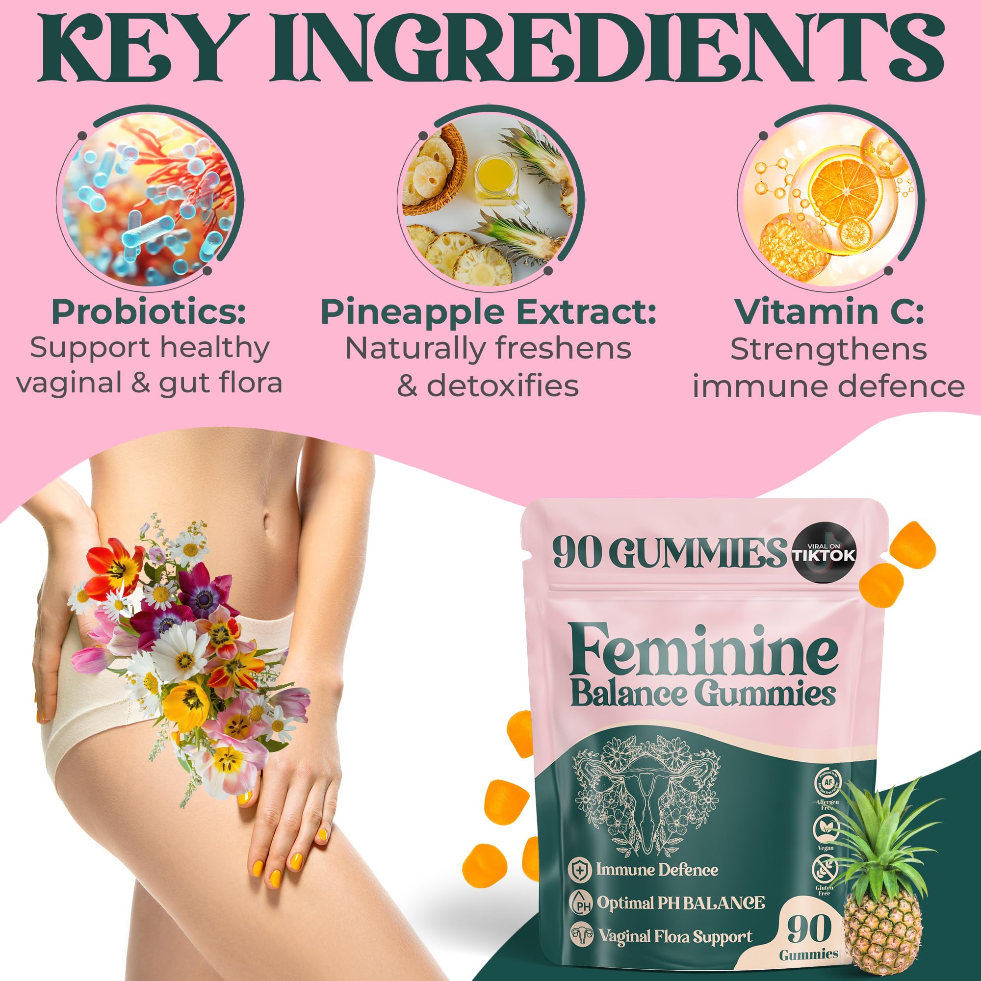 ORGANIC UPLIFT Premium Feminine Balance Gummies - for Women’s Health & Wellness - Immune Support - Vegan, Gluten-Free - Hawaiian Pineapple - 90 Gummies - 45 Servings ORGANIC UPLIFT buy supplements canada