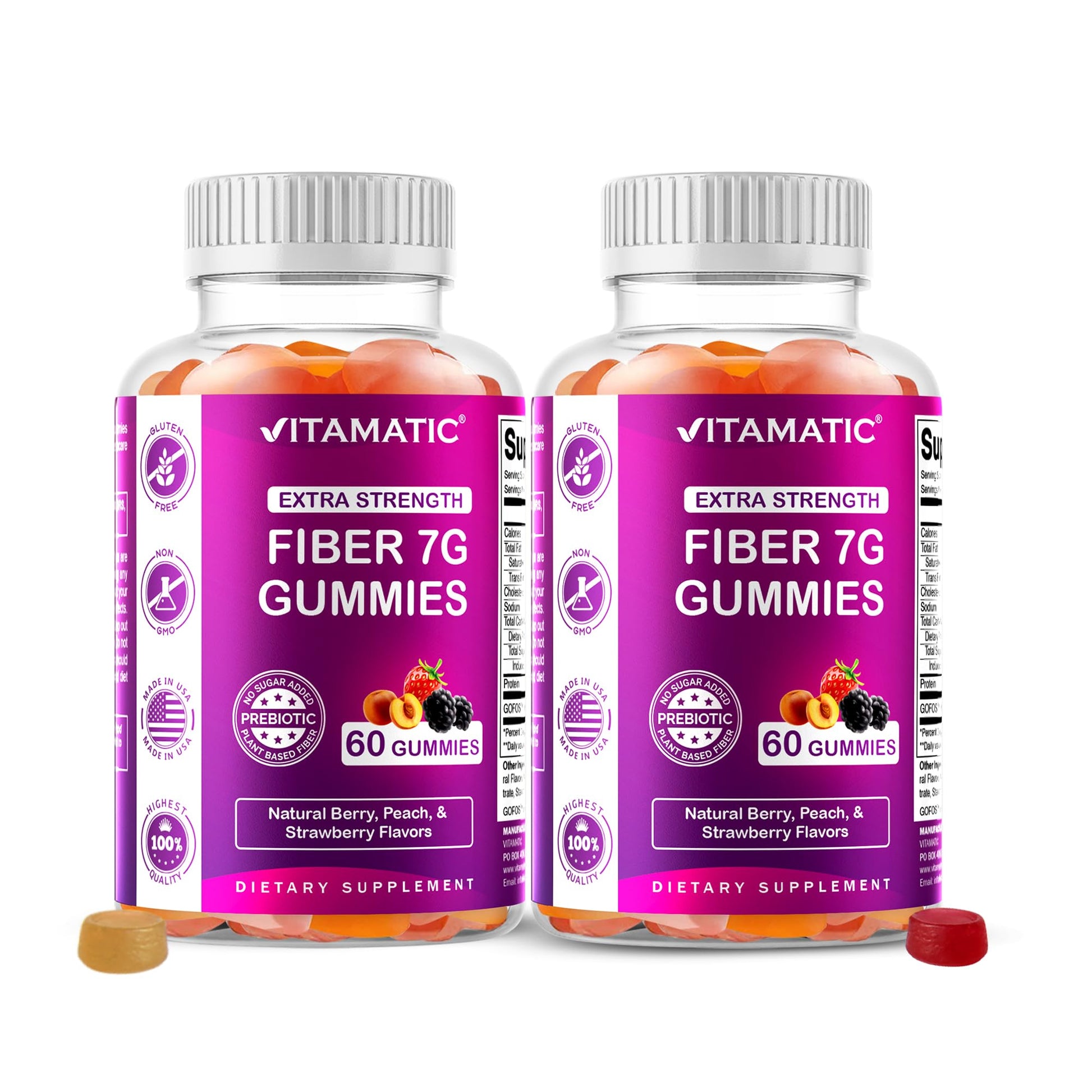 Vitamatic Prebiotic Fiber Gummies for Adults – 2 Pack (Total 120 Gummies) 7g Fiber per Serving | Extra Strength | Zero Sugar Added | Pectin-Based Vitamatic buy supplements canada