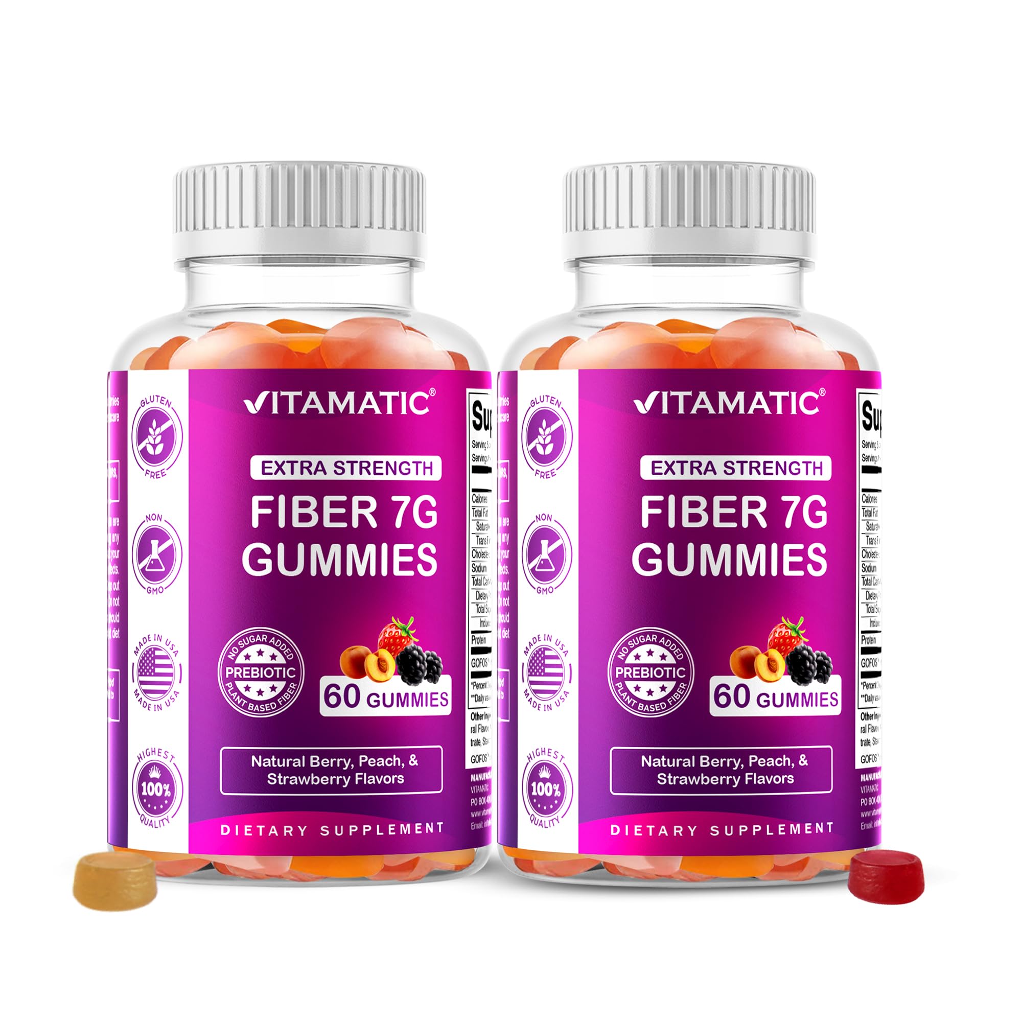 Vitamatic Prebiotic Fiber Gummies for Adults – 2 Pack (Total 120 Gummies) 7g Fiber per Serving | Extra Strength | Zero Sugar Added | Pectin-Based Vitamatic buy supplements canada