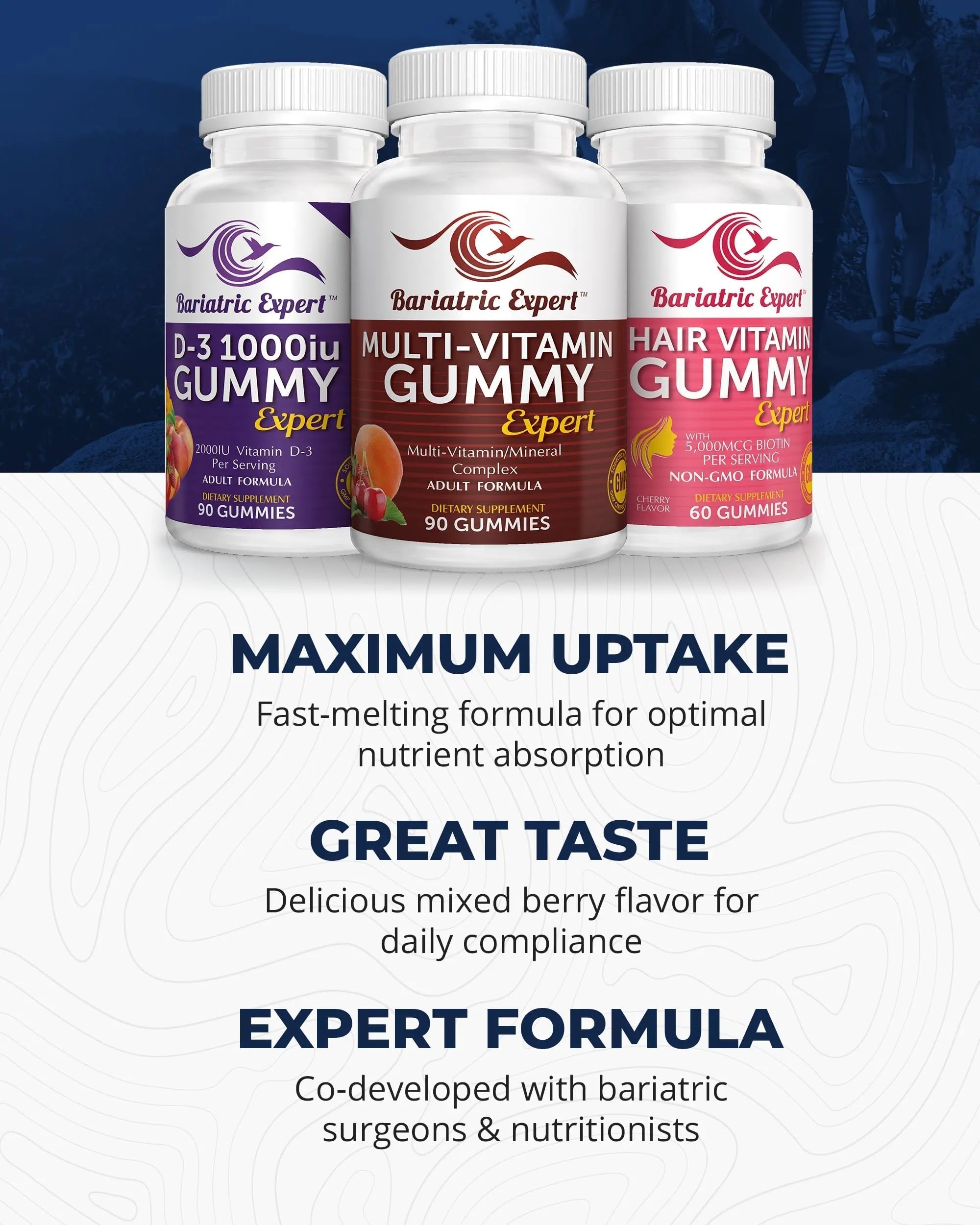 Bariatric Multivitamin 3 Pack, Multivitamin Gummy 90 Chews. - D3 Gummies 90 Chew - Hair Vitamin Gummy 60 Chews. Bariatric Food Expert buy supplements canada