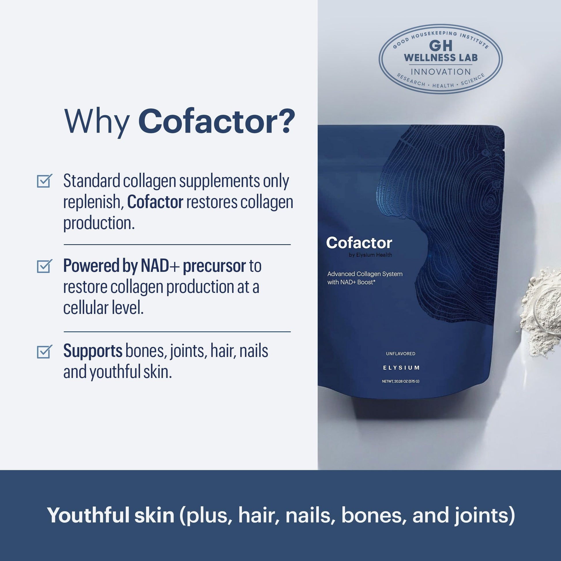 ELYSIUM Cofactor – 4-in-1 Collagen Peptides Powder w/NAD+, Hyaluronic Acid & Vitamin C for Skin, Hair, Nails, Joints & Cellular Health, Collagen Supplements for Men & Women – Unflavored, 28 Servings ELYSIUM buy supplements canada