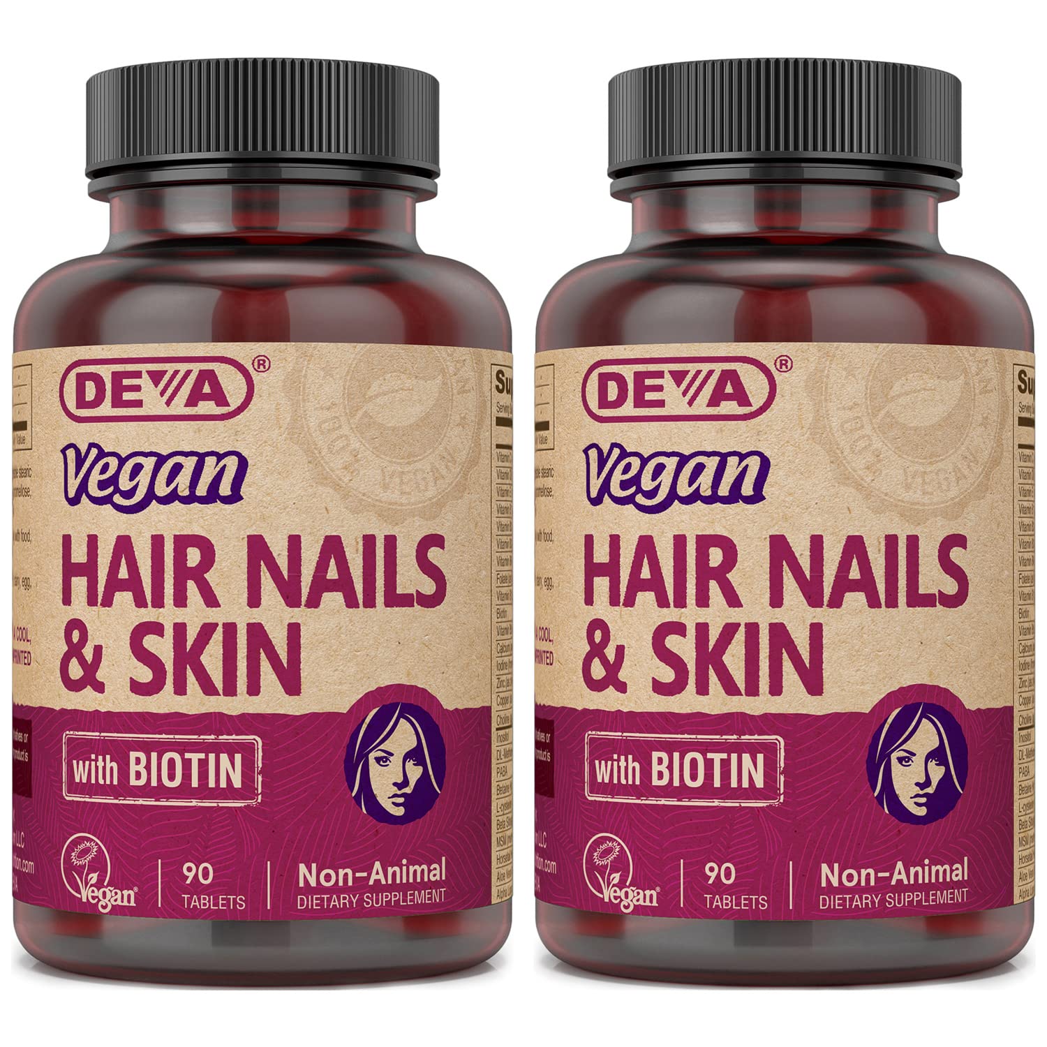 DEVA Vegan Vitamins Hair, Nails & Skin Supplement with 500 mcg of Biotin Per Tablet 90 Tablets (Pack of 2) DEVA buy supplements canada