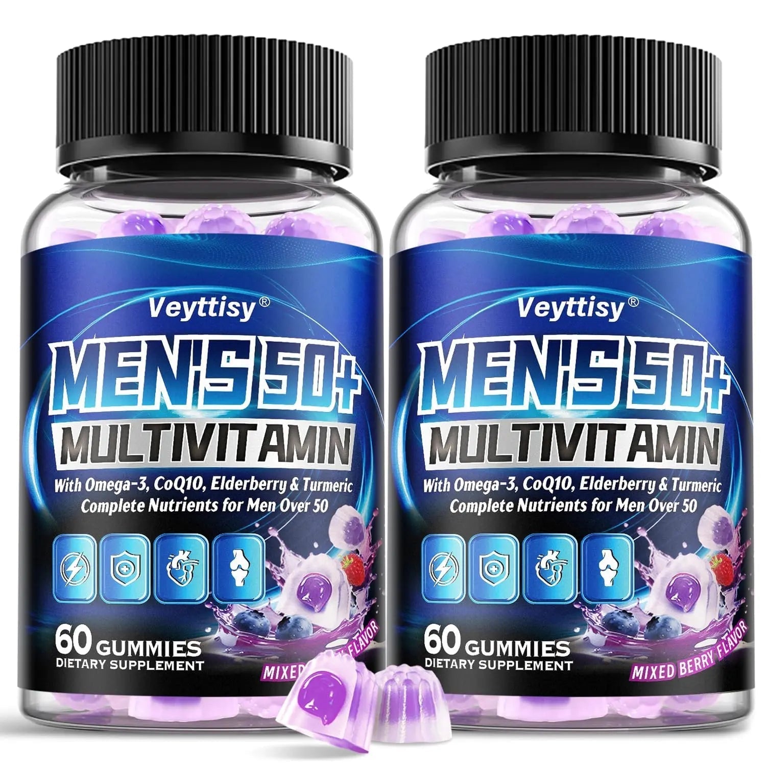 Sugar Free Multivitamin Gummies for Men 50 Plus - Methylated Multivitamin with Omega-3, CoQ10, Elderberry & Turmeric Veyttisy buy supplements canada