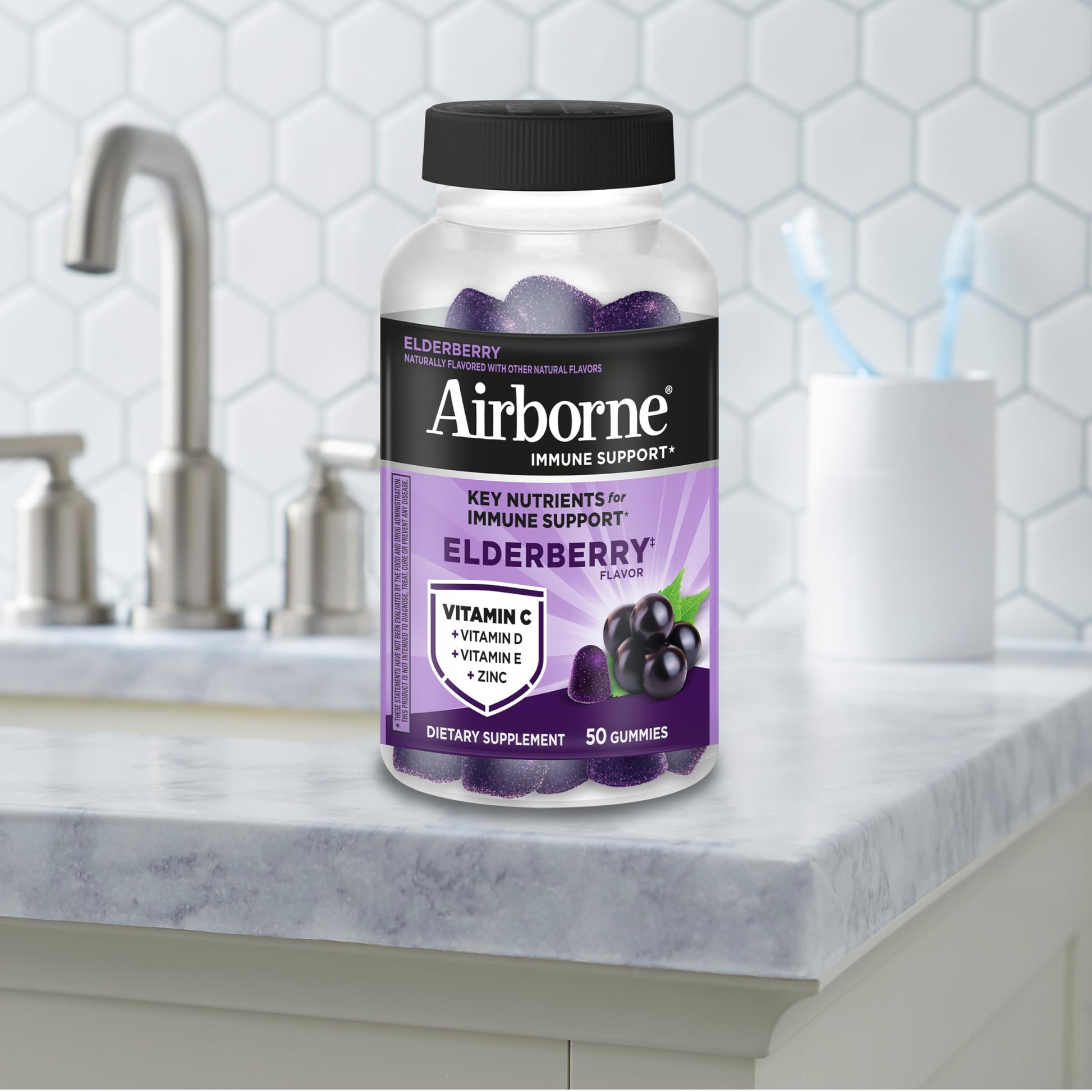 Airborne Elderberry + Zinc & Vitamin C Gummies For Adults, Immune Support Vitamin D & Zinc Gummies With Powerful Antioxidant Vitamins C D & E Airborne buy supplements canada