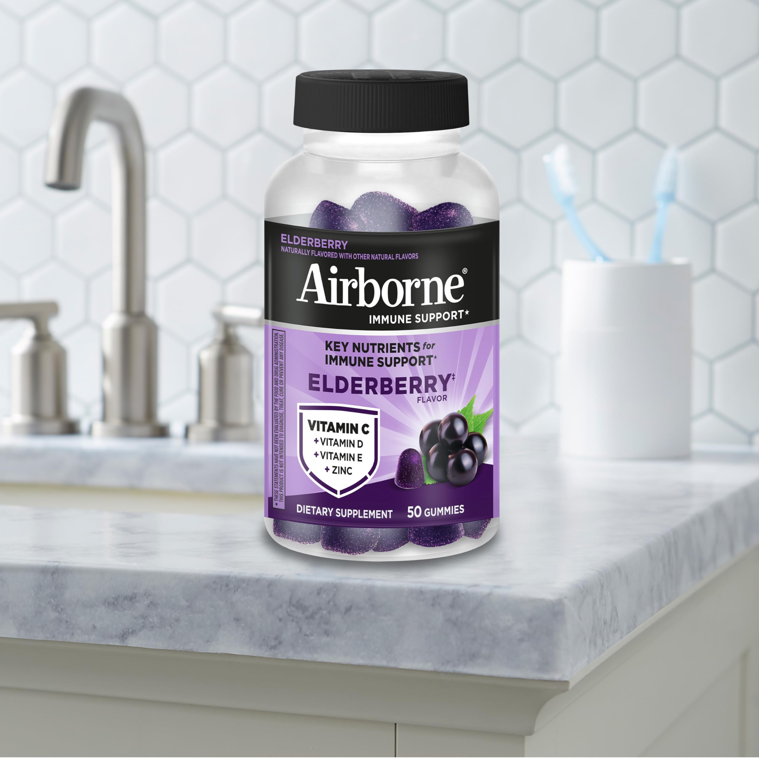 Airborne Elderberry + Zinc & Vitamin C Gummies For Adults, Immune Support Vitamin D & Zinc Gummies With Powerful Antioxidant Vitamins C D & E Airborne buy supplements canada