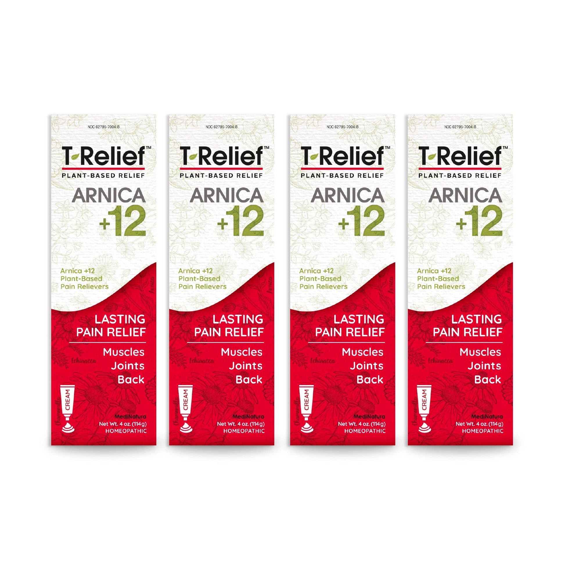 T-Relief Arnica +12 Cream Natural Relieving Actives for Back Pain Joint Soreness Muscle Aches & Stiffness, Whole Body Fast Acting Relief for Women & Men - 4 oz (4 Pack) MediNatura buy supplements canada