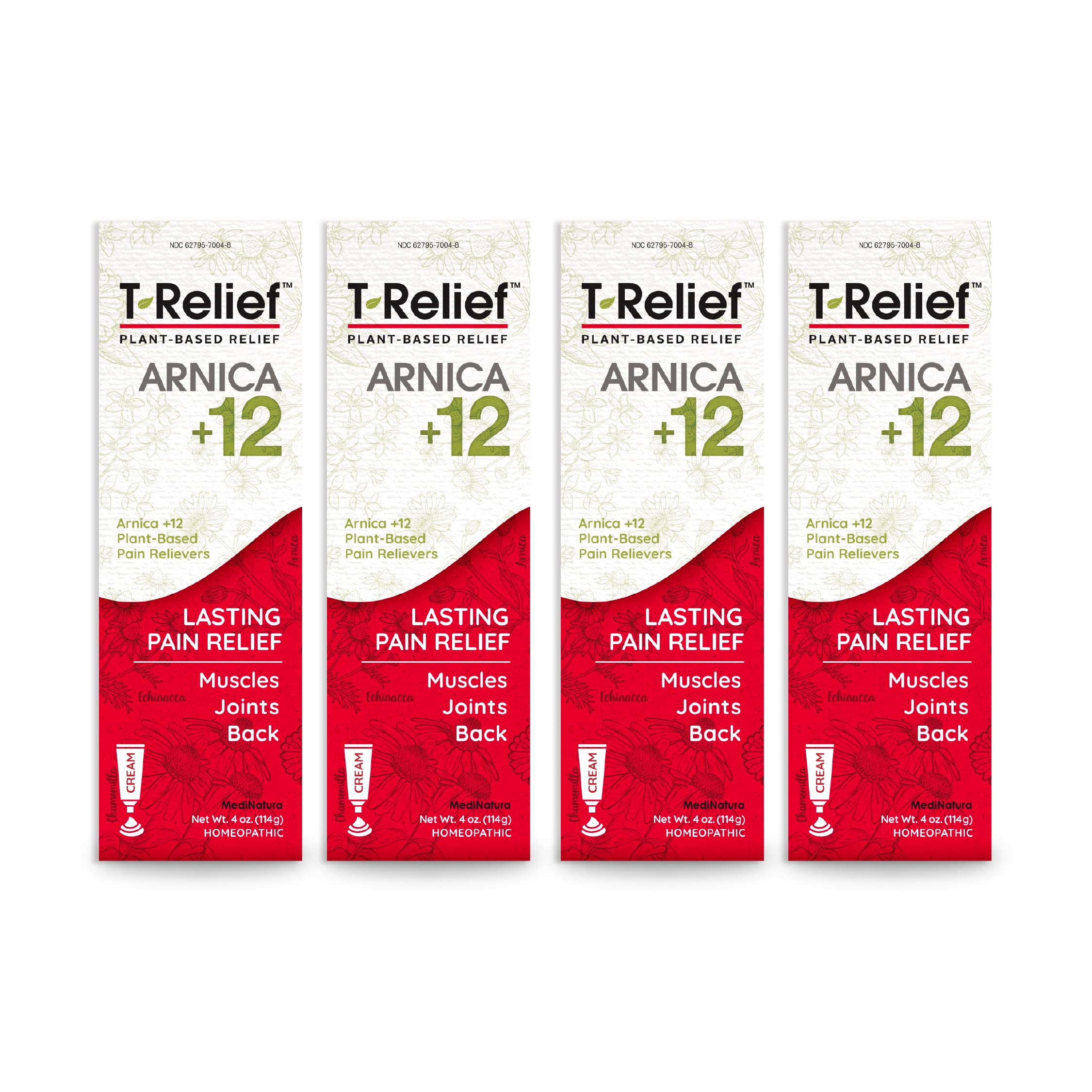 T-Relief Arnica +12 Cream Natural Relieving Actives for Back Pain Joint Soreness Muscle Aches & Stiffness, Whole Body Fast Acting Relief for Women & Men - 4 oz (4 Pack) MediNatura buy supplements canada