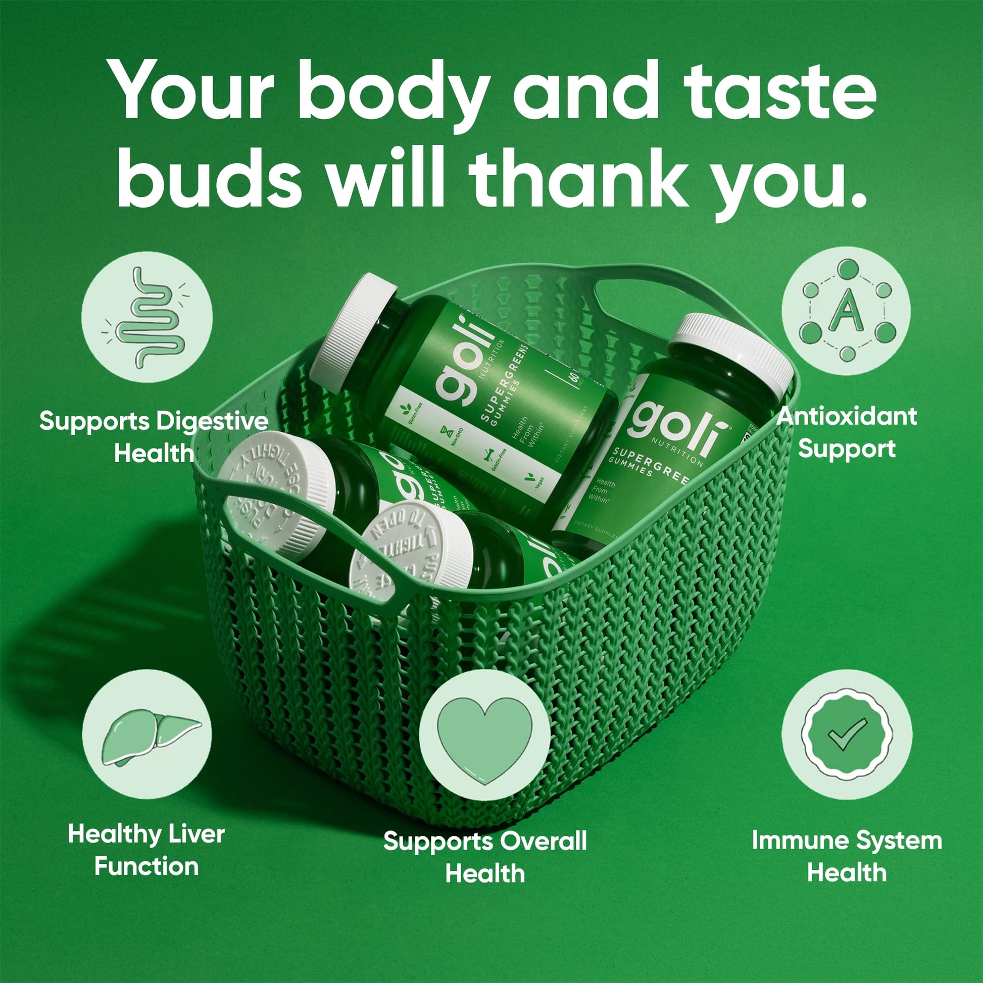 Goli Supergreens Gummies with Probiotics - Artichoke Leaf Extract, Spirulina, Kale, Vitamins A, B6, B12 - Vegan, Gluten-Free, Non-GMO Goli buy supplements canada