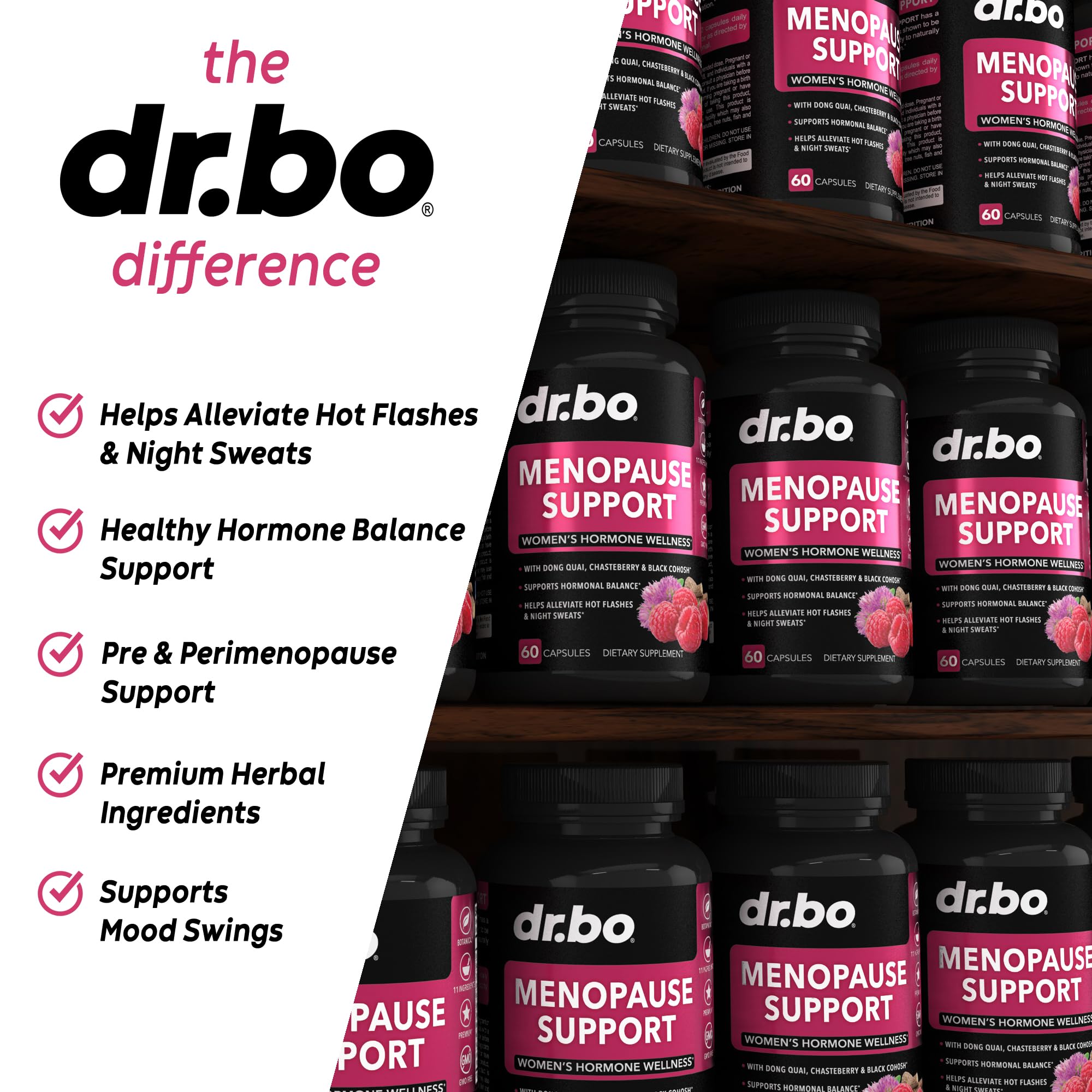 Menopause Supplements for Women Support Pills - Natural Menopause Relief for Hot Flashes, Night Sweats & Mood Swings with Dong Quai, Chasteberry & Black Cohosh - Hormone Balance for Women Supplement DR. BO buy supplements canada