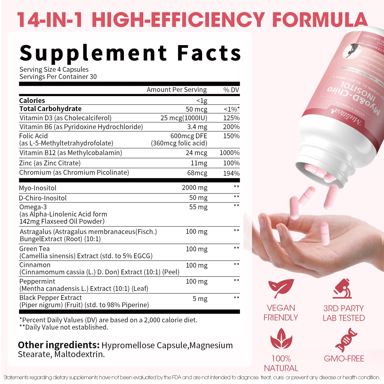 Mulittea Myo-Inositol & D-Chiro Supplement for Women - 14-in-1 Liposomal Inositol with Folic Acid,Omega-3 & Multivitamin for Hormone Balance,Support Ovarian,Skin & Mood- 40:1 Vegan 120 Capsules Mulittea buy supplements canada