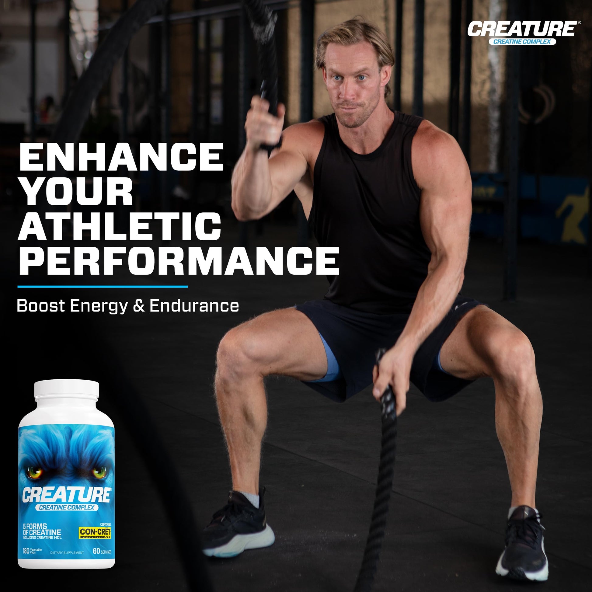 CREATURE® Creatine Complex - Creatine Monohydrate Capsules with 5 Types of Creatine Including Con-Crēt® Creatine HCL, Promotes Muscle, Strength, Endurance, Brain Health, 180 Veggie Caps, 60 Servings CREATURE buy supplements canada
