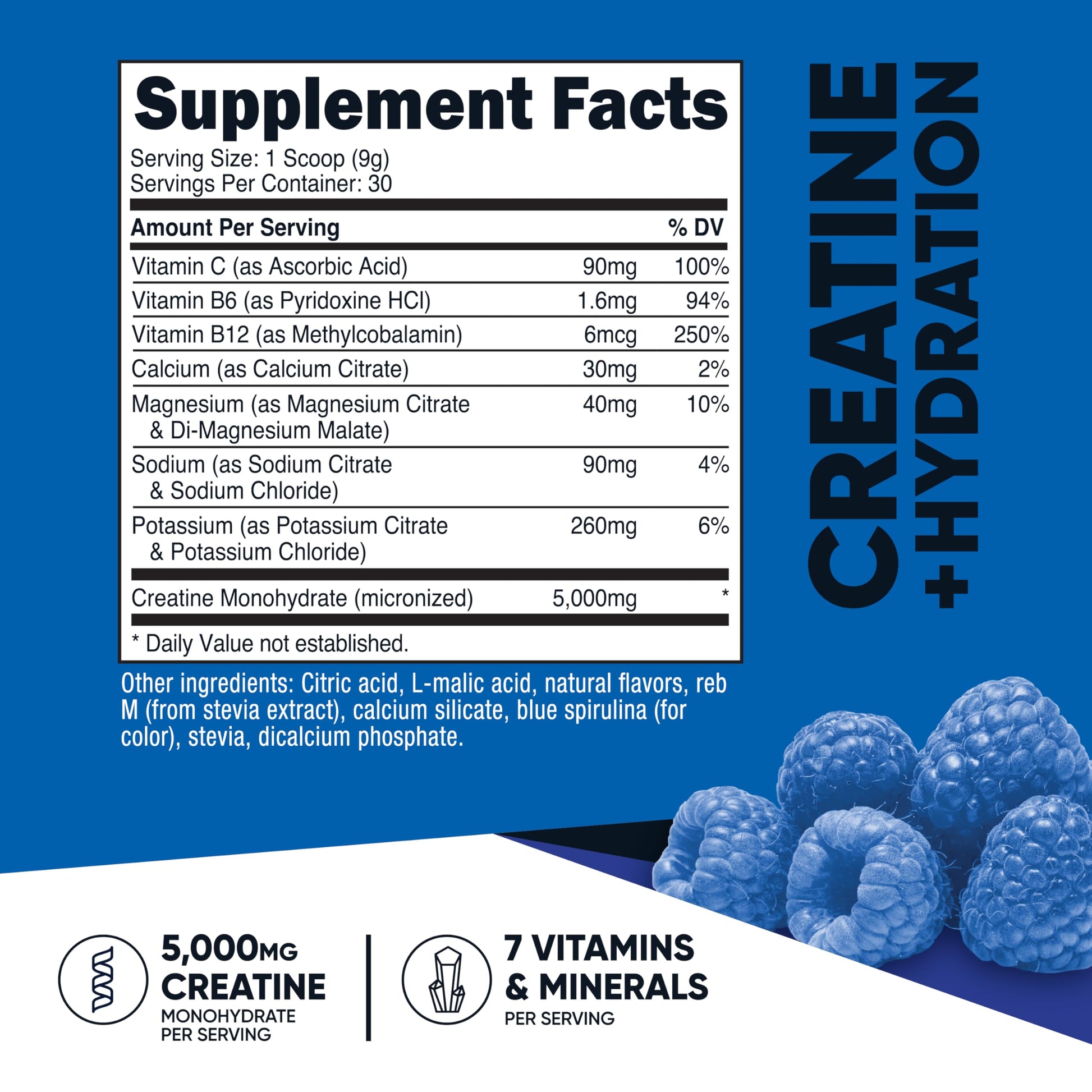 Nutricost Creatine Monohydrate + Hydration Blue Raspberry Flavored (30 Servings) - 7 Vitamins & Minerals, 5000mg of Creatine Per Serving Nutricost buy supplements canada
