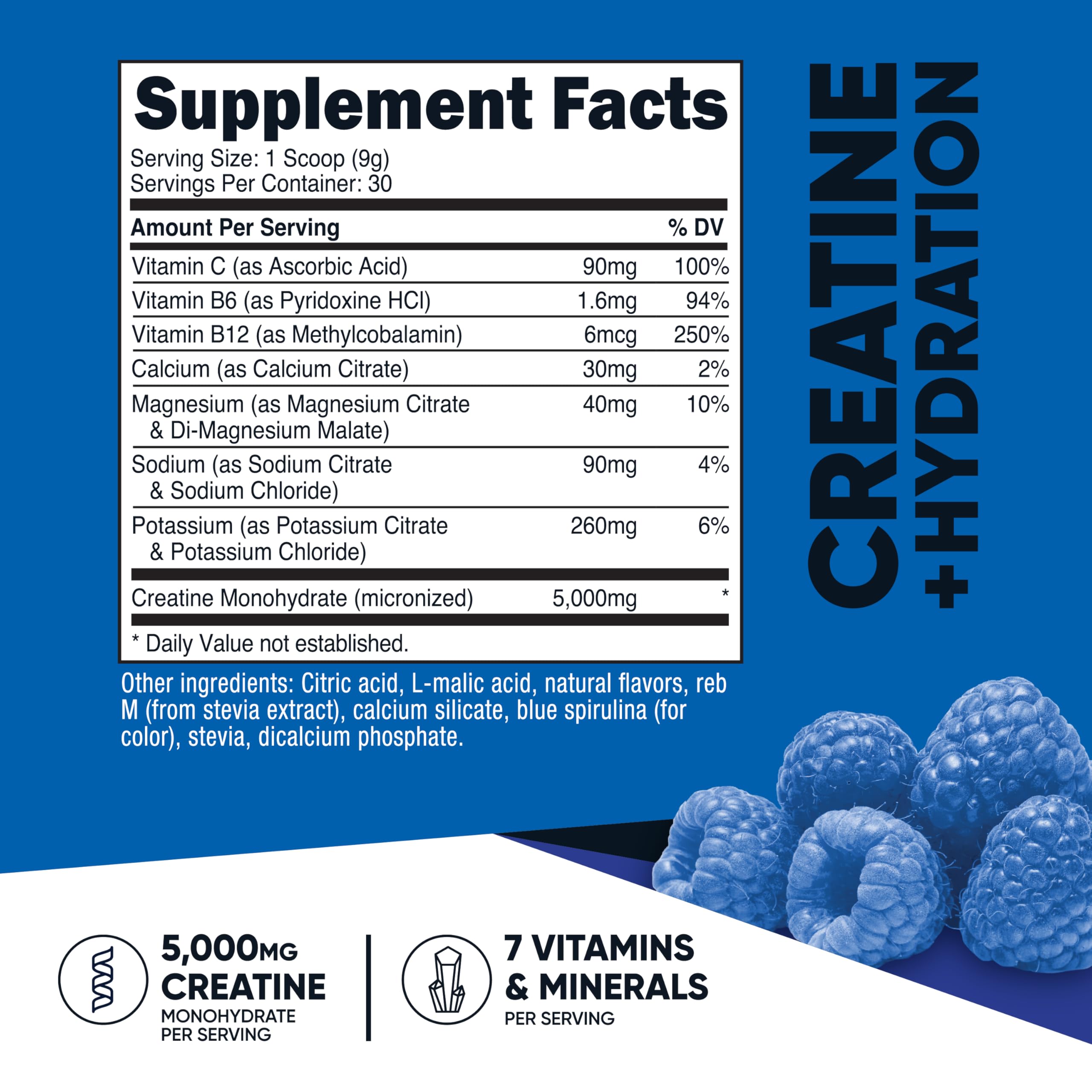 Nutricost Creatine Monohydrate + Hydration Blue Raspberry Flavored (30 Servings) - 7 Vitamins & Minerals, 5000mg of Creatine Per Serving Nutricost buy supplements canada