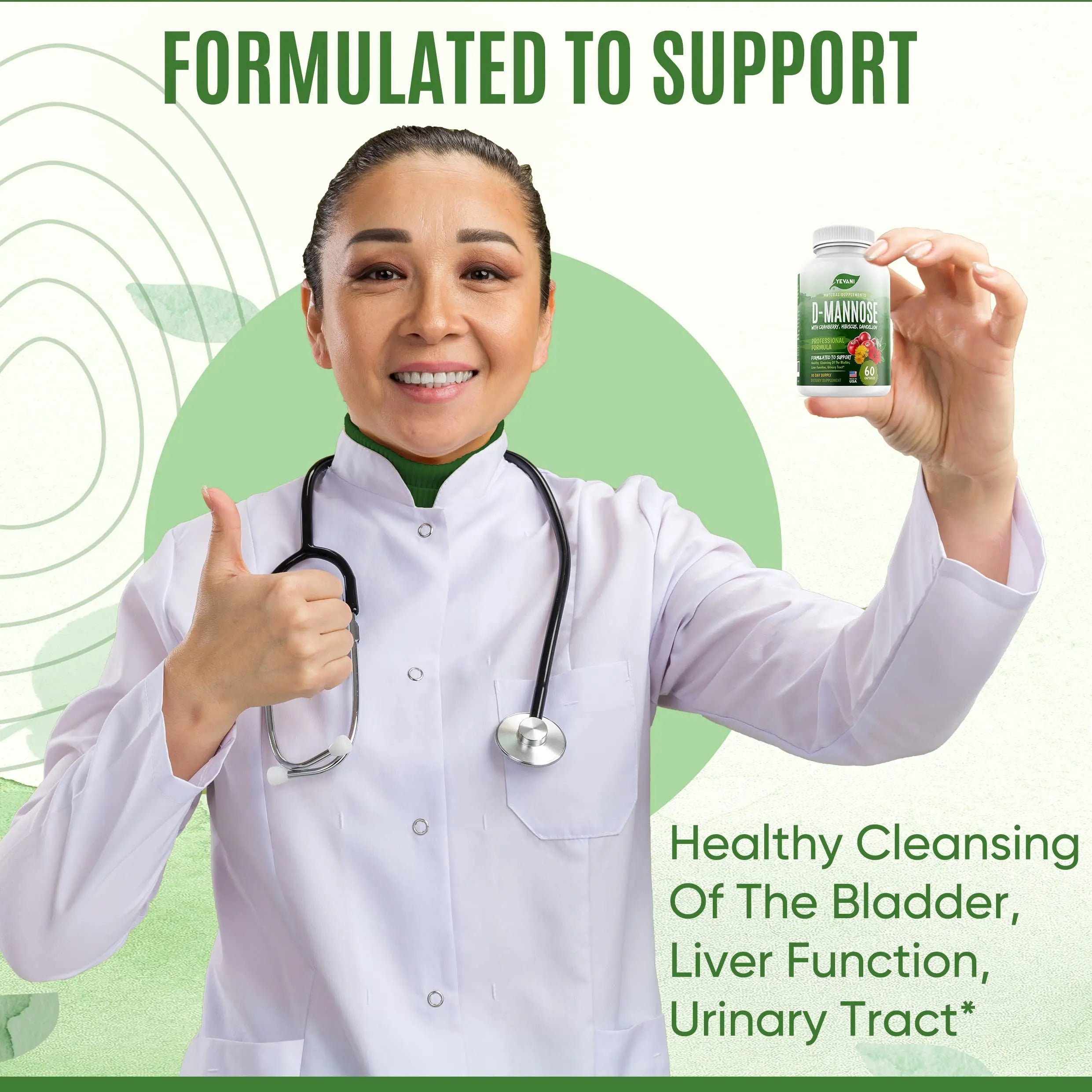 YEVANI 100% Pure D-Mannose Capsules 1000 mg with Cranberry, Hibiscus, and Dandelion Extract, Fast Acting Professional UTI Prevention Formula for Urinary Tract Health and Bladder Support YEVANI buy supplements canada
