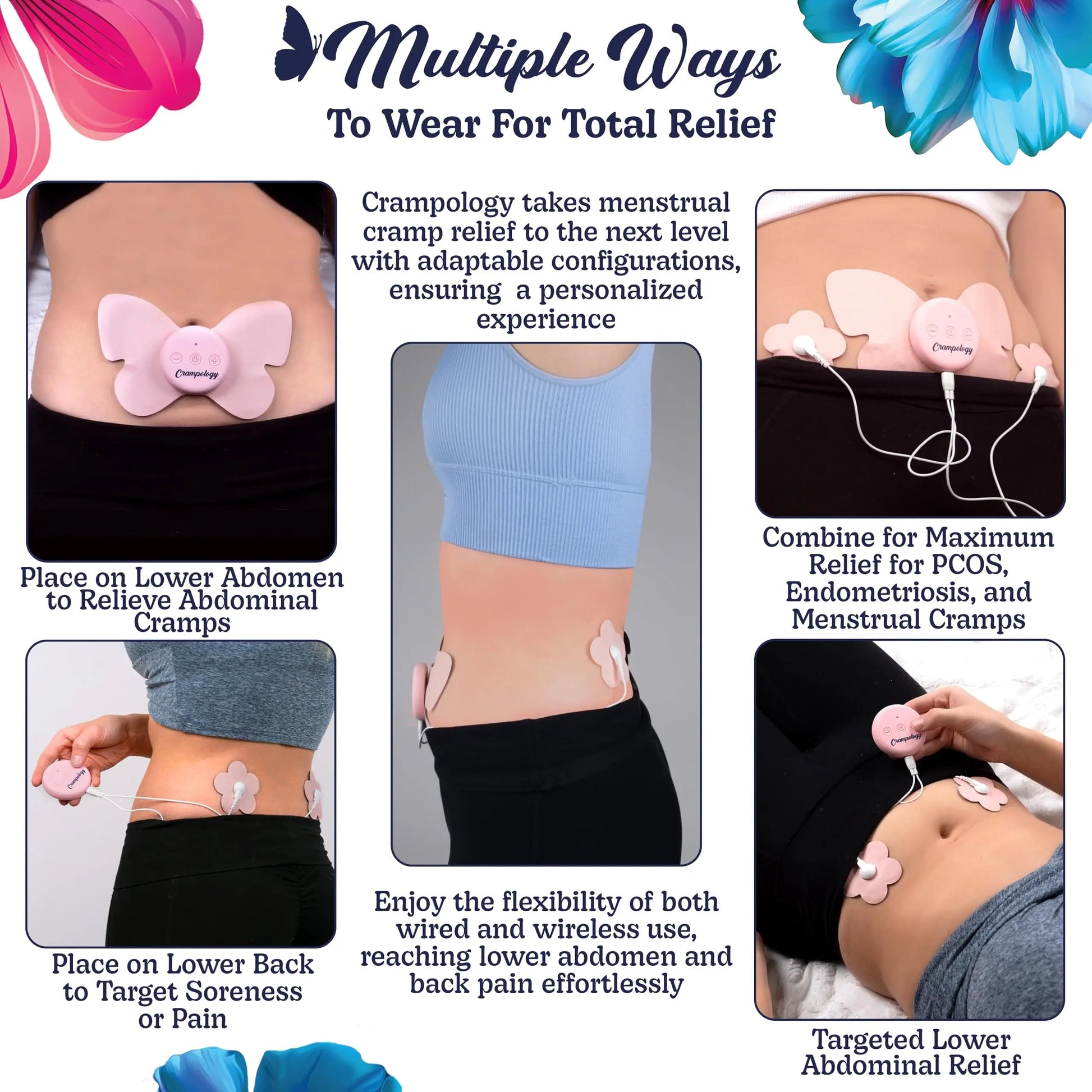 Crampology Relief Pink-Period Cramps Pain Relieving Device, Cramp Massager for Menstrual and Lower Back Ache, Reduces Endometriosis Discomfort, PMS TENS Unit, Wireless or Wired, Natural Cycle Support Crampology buy supplements canada