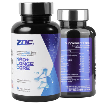 ZNC®10-in-1 NAD+ Supplement with Liposomal NAD, Urolithin A & Resveratrol for Energy & Cellular Repair - 60 Vegan Capsules ZNC buy supplements canada