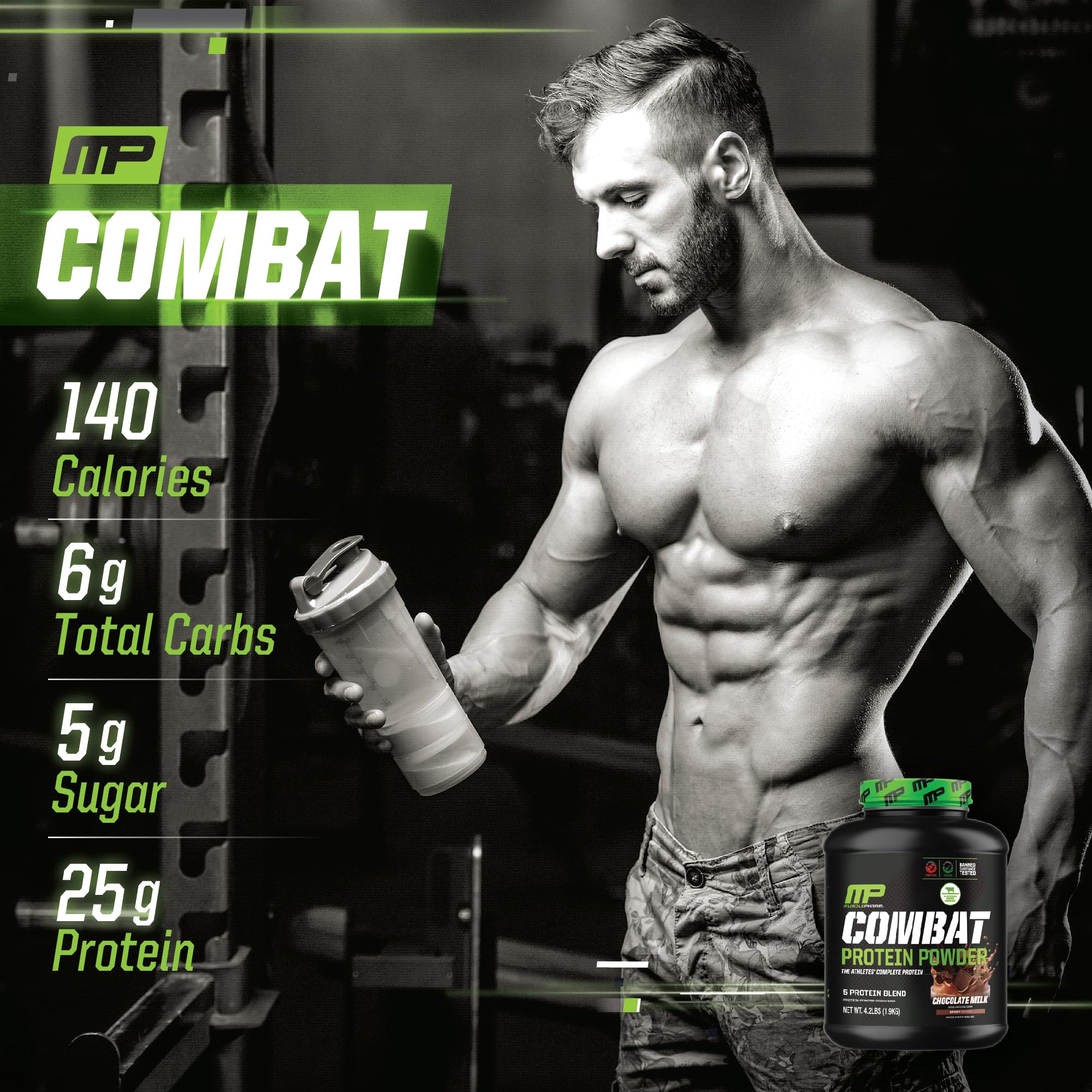MusclePharm Combat Protein Powder, Chocolate Milk Flavor, Fuels Muscles for Productive Workouts, 5 Protein Sources including Whey Protein Isolate & Egg Albumin, Gluten Free, 4.2 lb, 52 Servings Muscle Pharm buy supplements canada