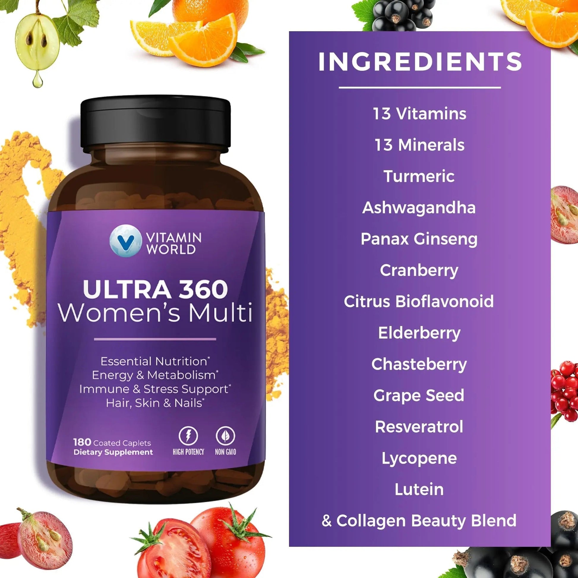 Vitamin World Ultra 360 Multivitamin for Women, Women's Multivitamin with Herbs & Collagen for Hair, Skin & Nails, Supplement with Iron, Vitamin A, B, C, D, E Vitamin World buy supplements canada