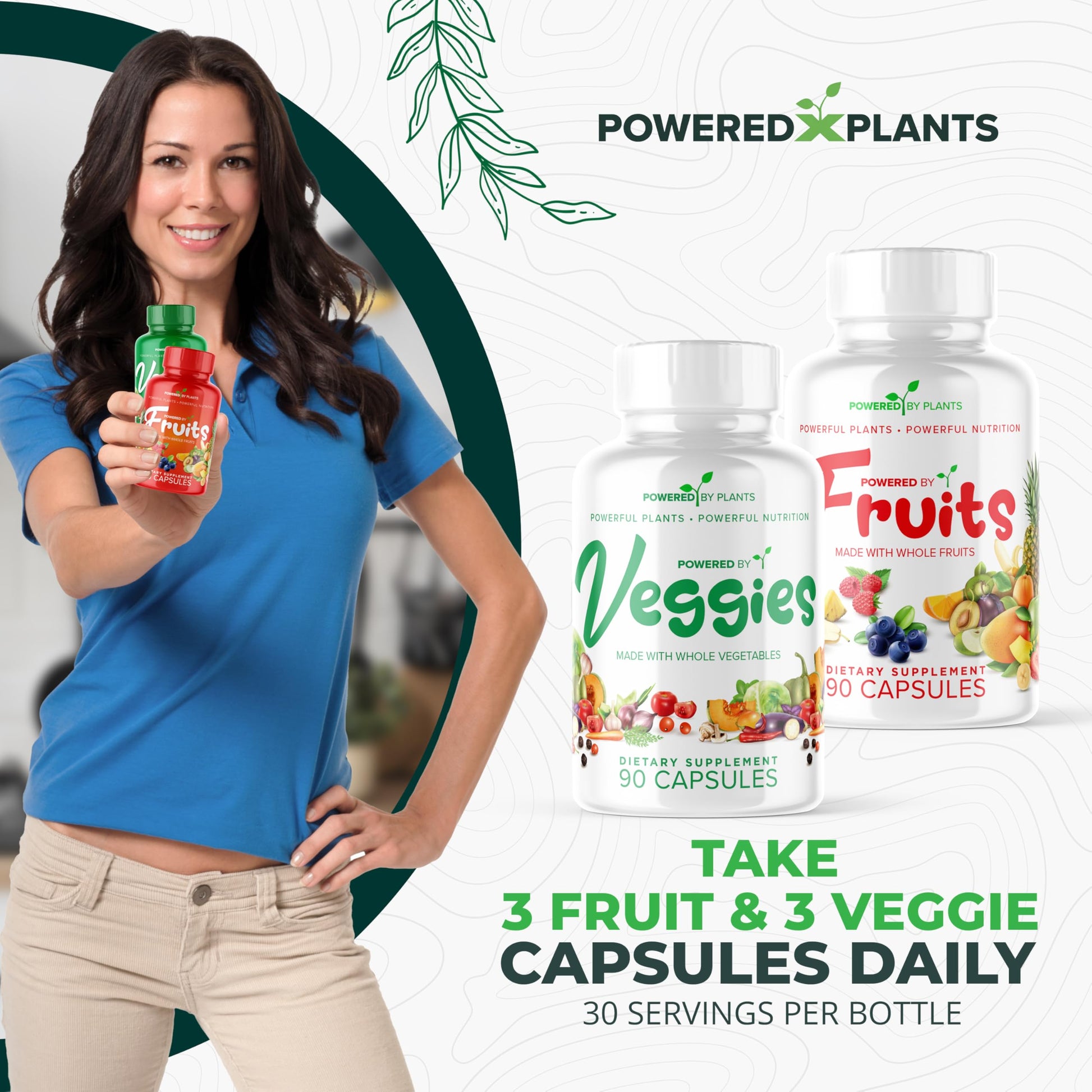 Daily Fruits and Veggies Supplement - 180 Capsules for 30 Days, Non GMO & Gluten Free Superfood with Natural Vitamins - Powered by Plants, 2-Pack POWERED X PLANTS buy supplements canada