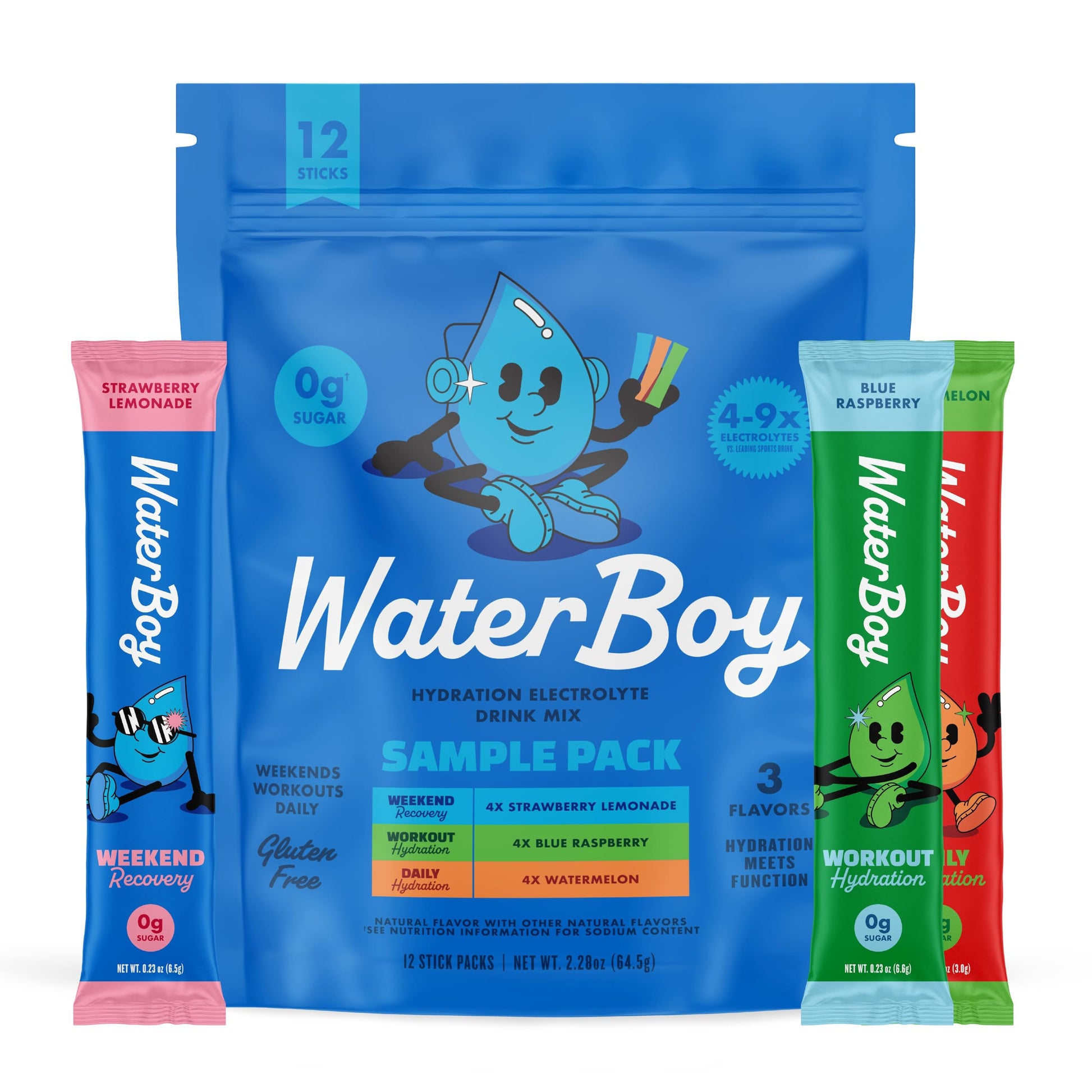 Waterboy Hydration Recovery Variety | 4-9x Electrolyte Powder Packets | Ginger + L-Theanine + L-Glutamine + Vitamins | No Sugar, All Natural, Gluten Free Waterboy buy supplements canada