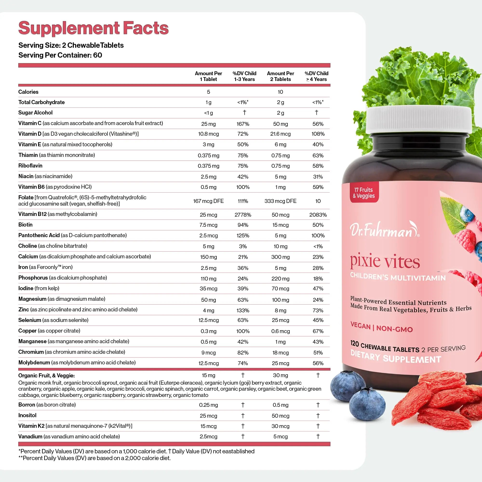 Dr. Fuhrman Pixie Vites Chewable Children's multivitamin | Whole Food Kids Multi with Vitamin D3, K2 & Zinc | Dr. Fuhrman buy supplements canada