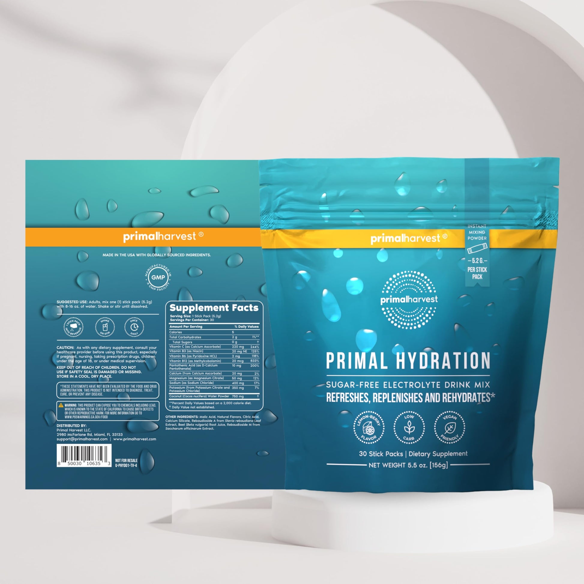 Primal Harvest Electrolytes Powder Packets Primal Hydration, Easy Open Packets, Energy Drink Mix (Lemon Berry, 30 Packs) (1 Bag) Primal Harvest buy supplements canada