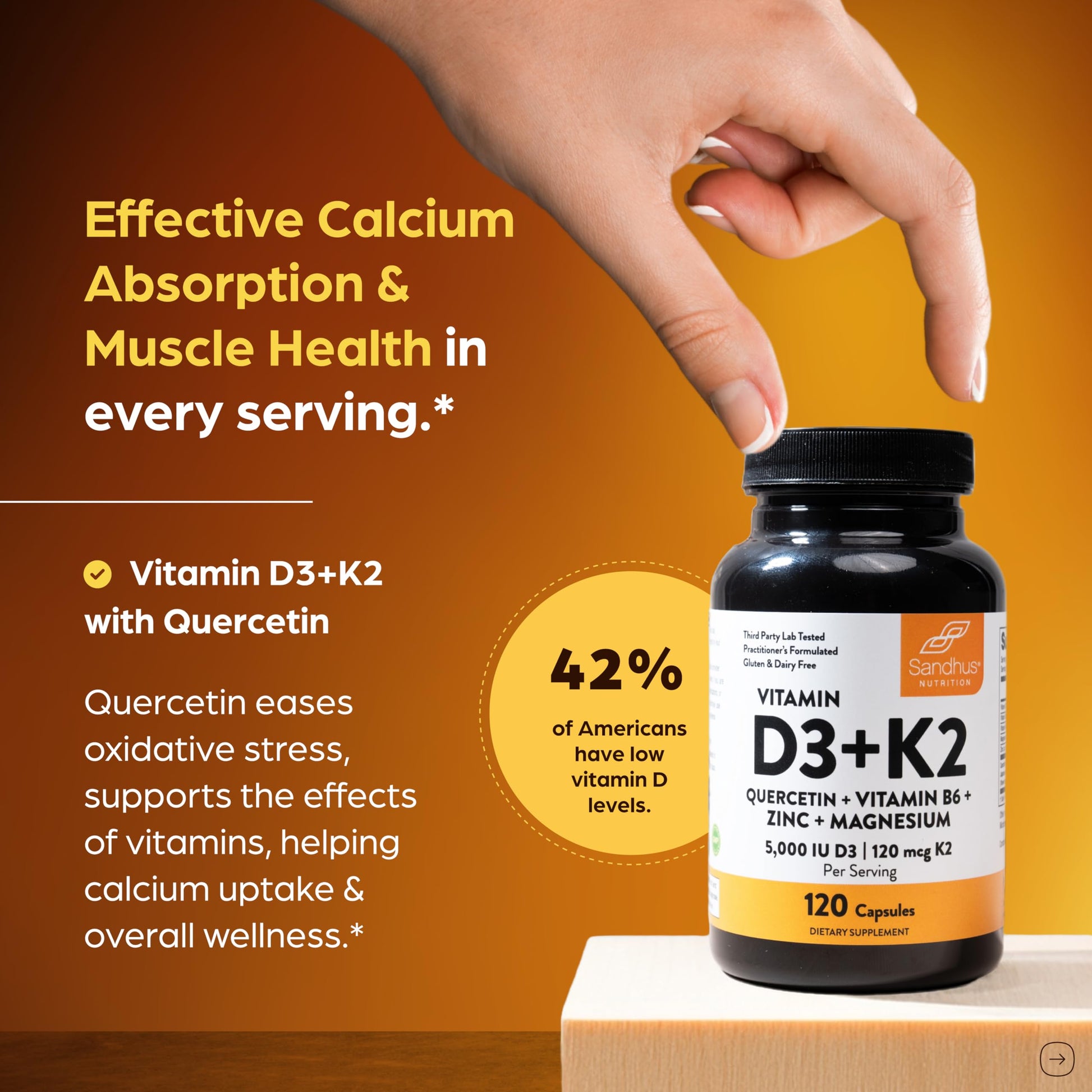 Sandhu's Vitamin D3 K2 Magnesium 5000 IU, 120mcg K2 Capsules 120 Count (Pack of 1) | with VIT B6, Zinc & Quercetin | D3K2 Supports Superior Absorption Sandhu's buy supplements canada