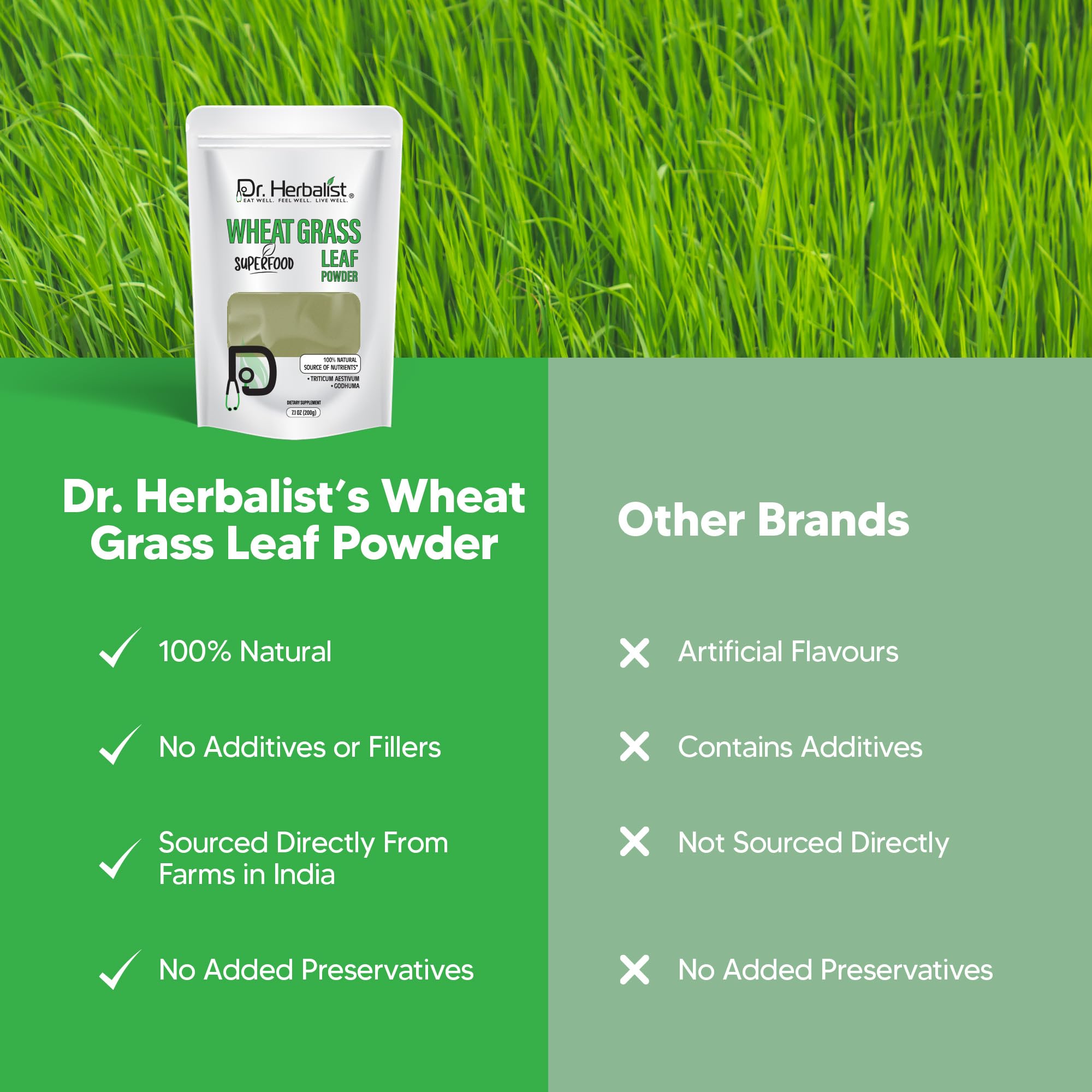 Dr. HERBALIST Wheatgrass Powder 200g - Pure Triticum Aestivum with Chlorophyll Iron & Vitamins A C E | Supports Daily Greens Detox & Nutrient Density* | Halal Dr. HERBALIST buy supplements canada