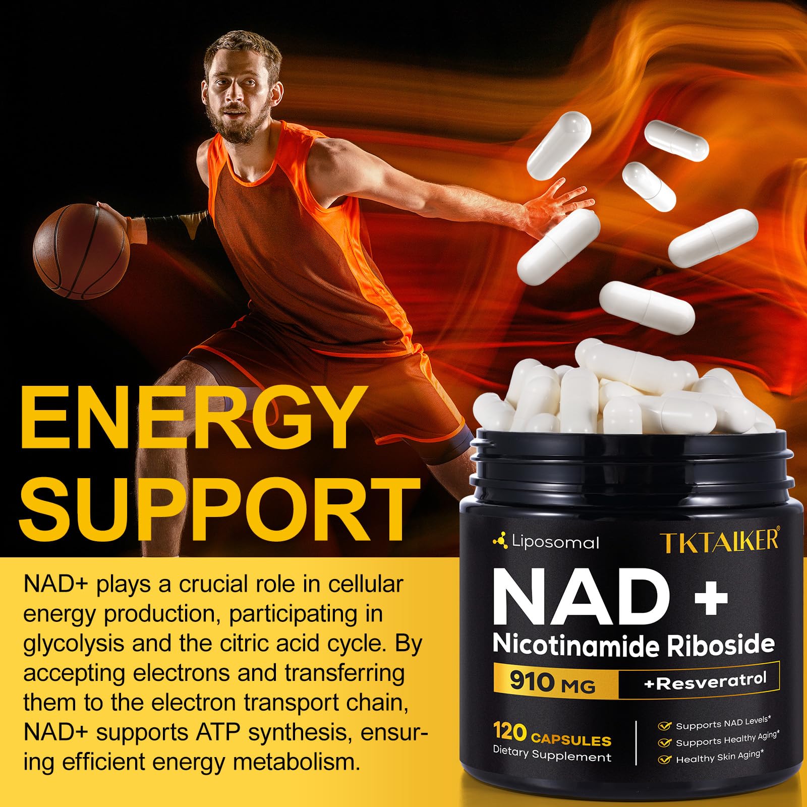 TKTALKER NAD Supplement, 910MG Liposomal Nicotinamide Riboside with Resveratrol & Quercetin, Anti-Aging, Cellular Energy, Mental Focus & Stamina & Healthy, Women & Men, 120 Capsules TKTALKER buy supplements canada