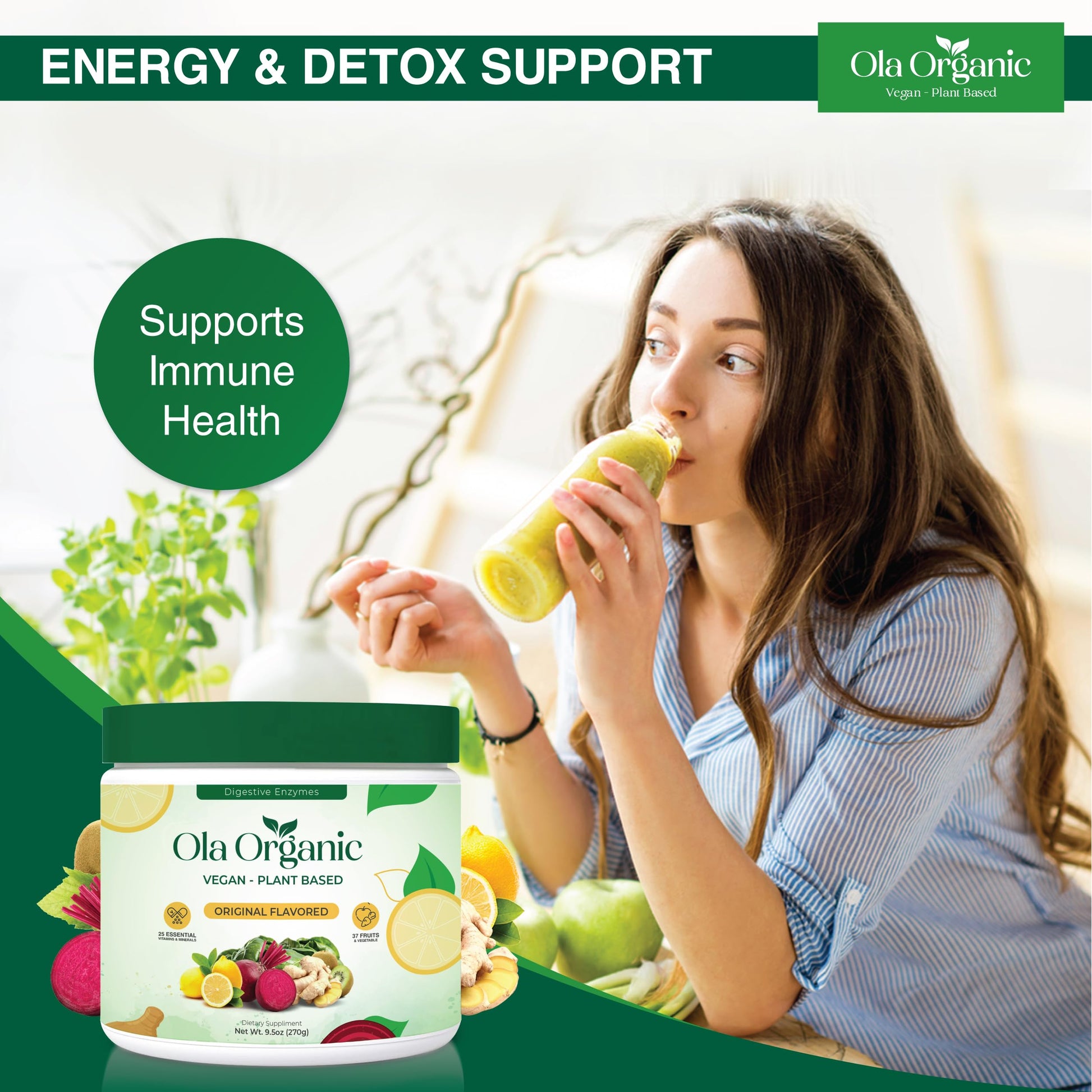 Ola Organic Greens Superfood Powder – Blend of 11 Cruciferous Vegetables with Phytonutrients – Supports Energy, & Immune Health Support – Non-GMO Vegetable Supplement (270g Jar) Ola Organic buy supplements canada
