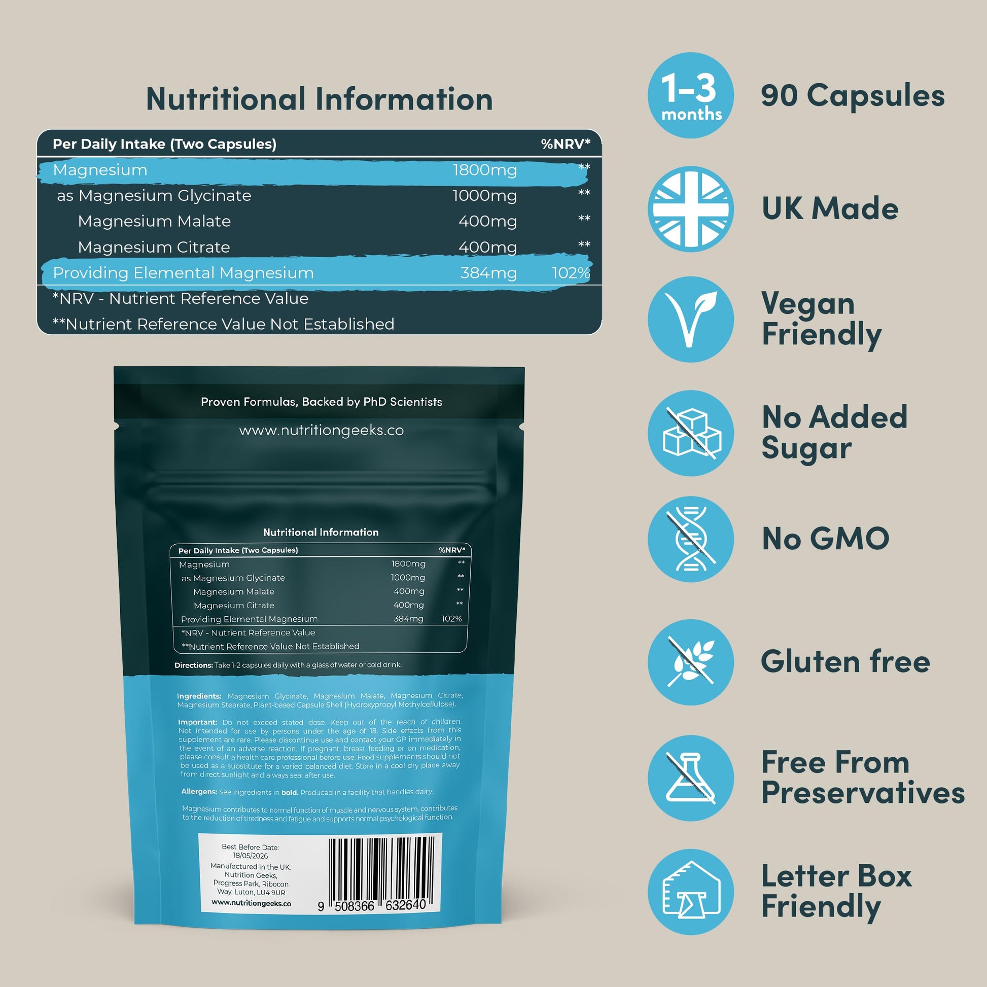 Magnesium Glycinate 3-in-1 Complex - 1800mg Supplements as Bisglycinate, Citrate Nutrition Geeks buy supplements canada