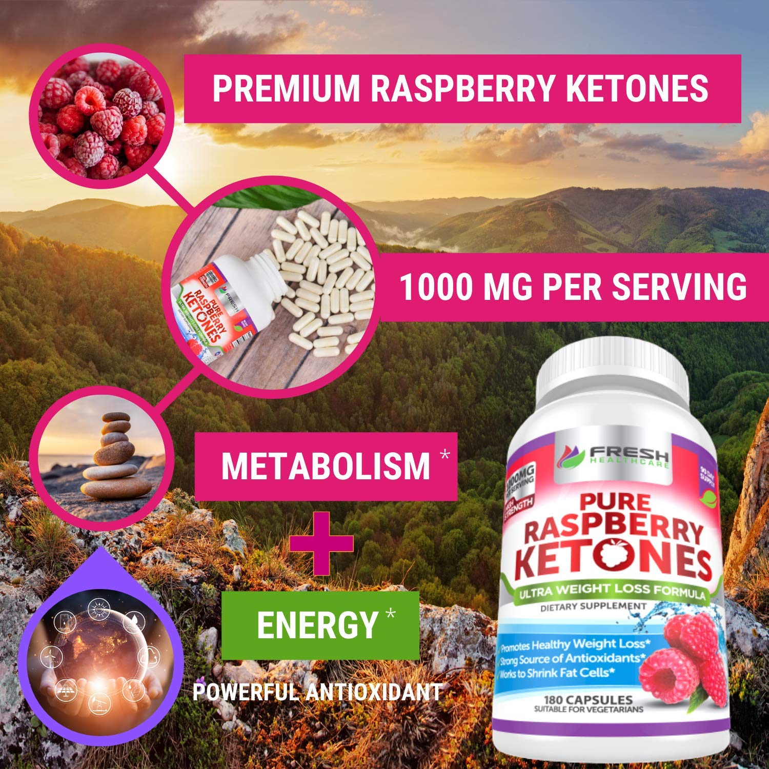 FRESH HEALTHCARE Pure 100% Raspberry Ketones Max 1000mg Per Serving - 3 Month FRESH HEALTHCARE buy supplements canada