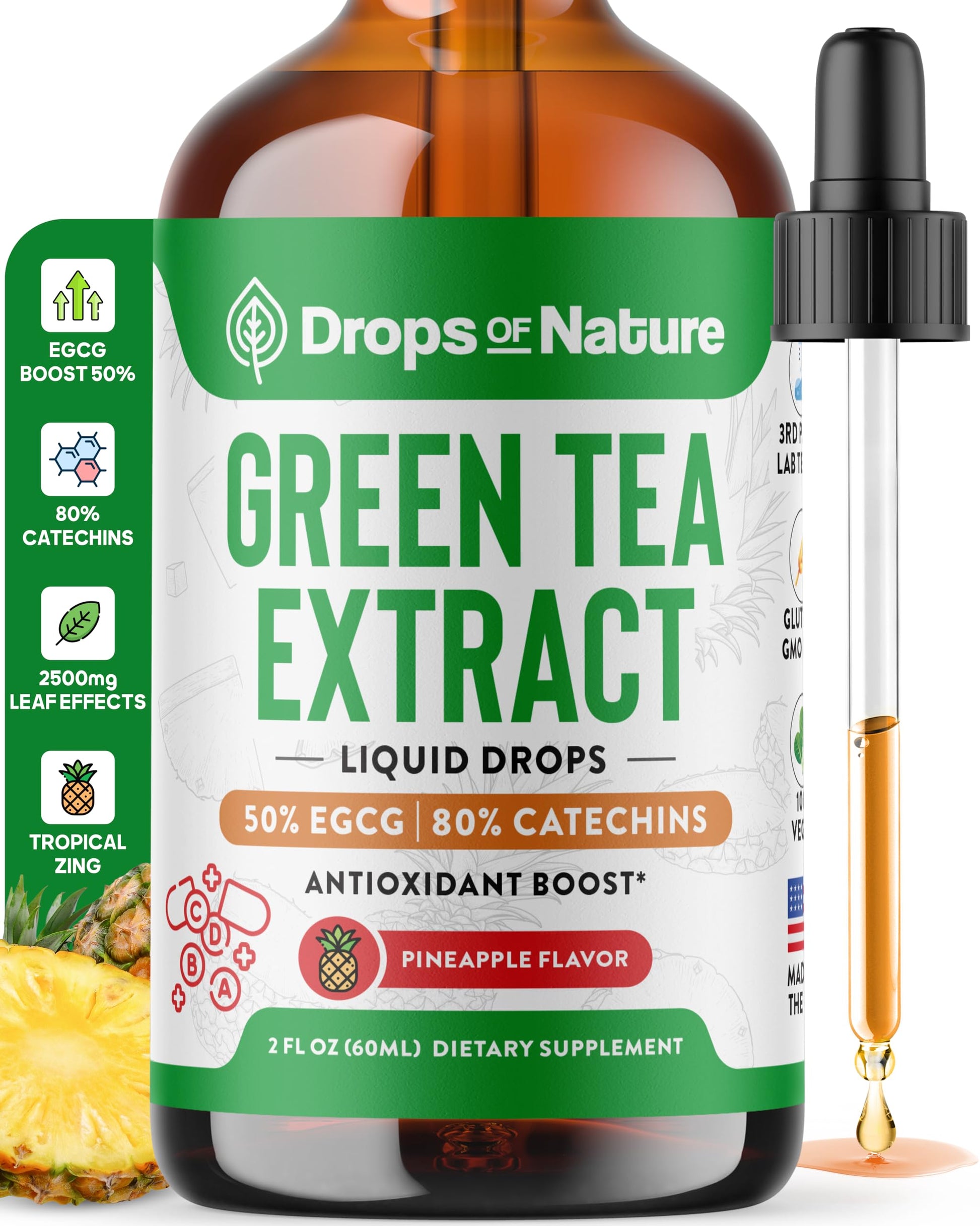 Green Tea 10:1 Extract 50% EGCG - Green Tea Liquid Drops - Vegan, 4X More Powerful Than Pills & Capsules - 2oz Antioxidant & Immune Supplement Drops Of Nature buy supplements canada