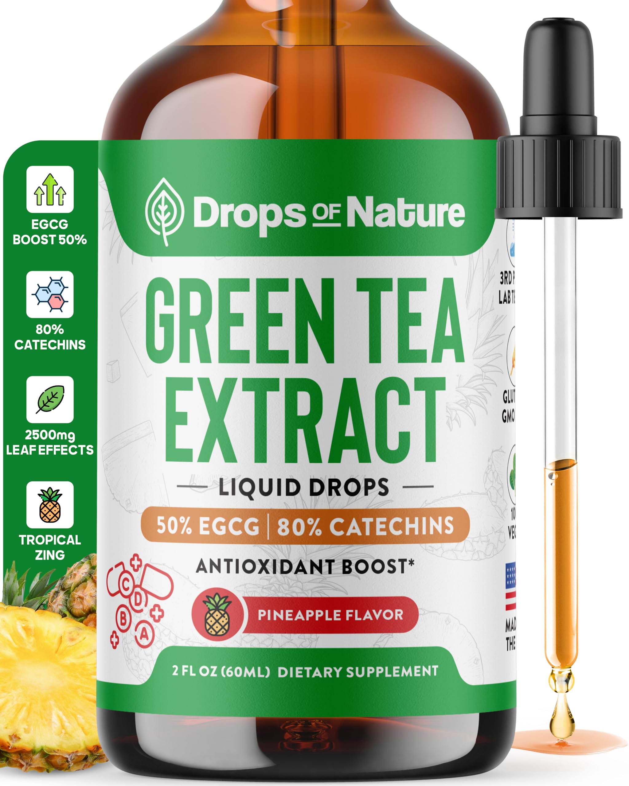 Green Tea 10:1 Extract 50% EGCG - Green Tea Liquid Drops - Vegan, 4X More Powerful Than Pills & Capsules - 2oz Antioxidant & Immune Supplement Drops Of Nature buy supplements canada