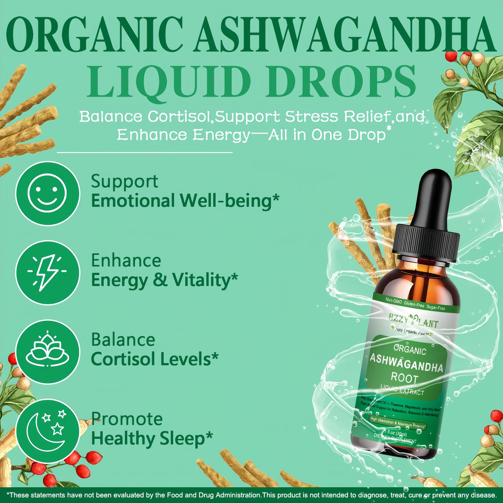 Organic Ashwagandha Drops,High Absorption Ashwagandha Extract Tincture for Stress Relief,Relaxation,Cortisol Support,Ashwagandha for Women & Men with Magnesium,L Theanine,Black Seed Oil,Vegan,Non-GMO HZZYPLANT buy supplements canada