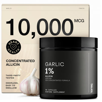 Toniiq Garlic Capsules with 10,000mcg Allicin - Odorless - 50:1 Extract for Maximum Potency - Third-Party Lab Tested - 60 Vegetarian Capsules Toniiq buy supplements canada