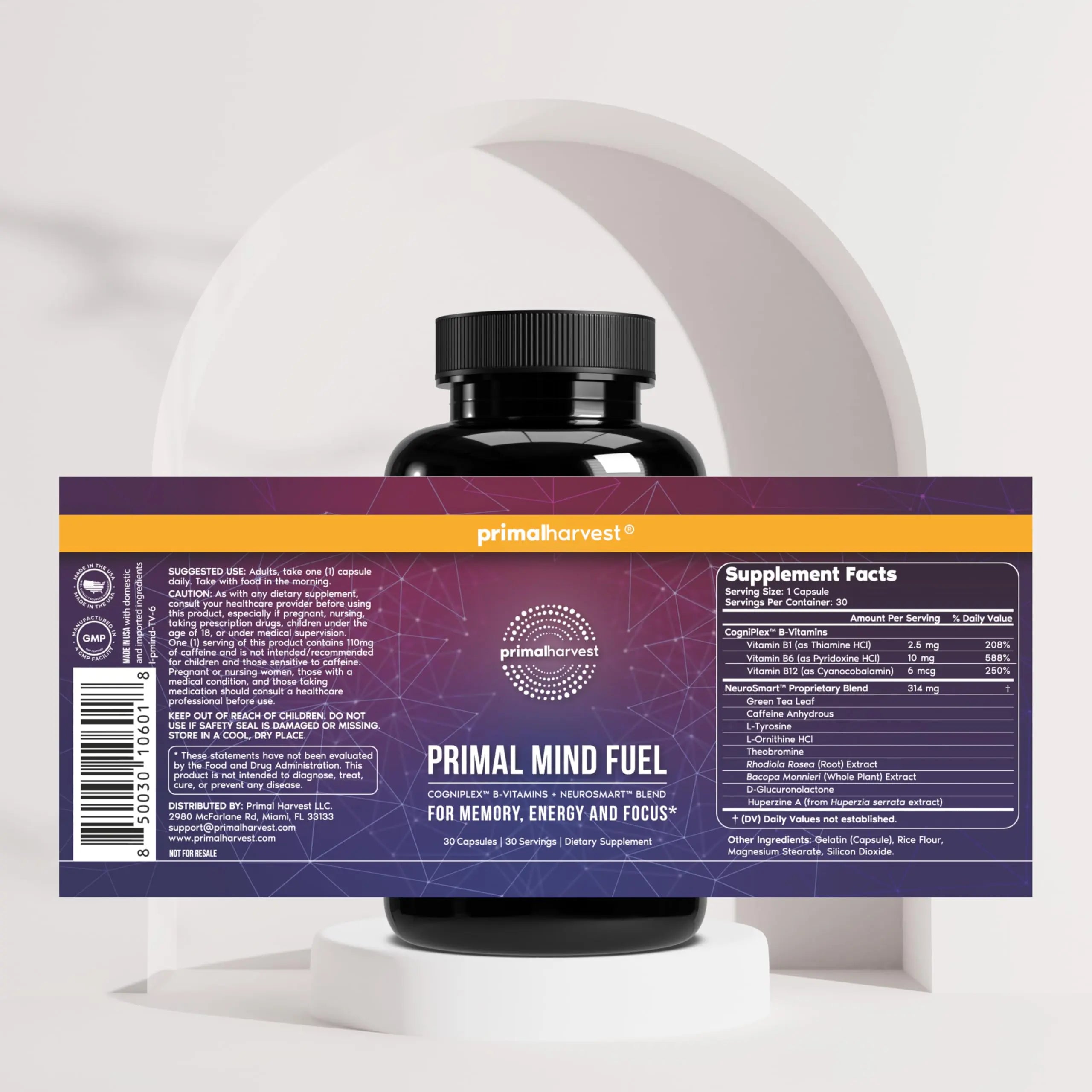 Brain Supplement by Primal Harvest, Primal Mind Fuel Brain Booster for Focus, Energy, Clarity, and Brain Health 30 Capsules Nootropics Brain Support Supplement for Men and Women Primal Harvest buy supplements canada