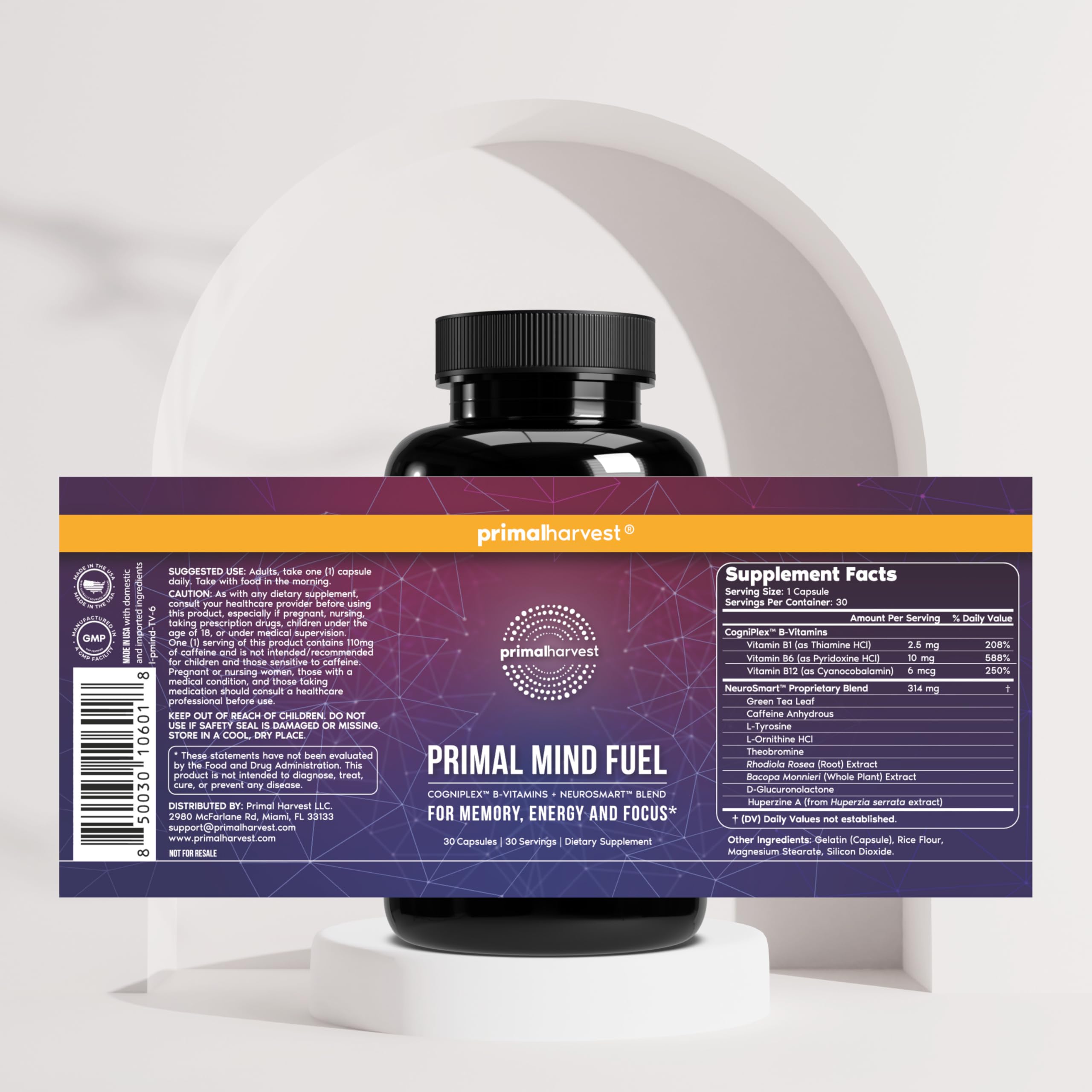 Primal Harvest Brain Supplement, Primal Mind Fuel Brain Booster for Focus, Energy, Clarity, Memory Brain Health 30 Capsules Nootropics Brain Support Supplement for Men and Women (2 Pack (30 Count)) Primal Harvest buy supplements canada